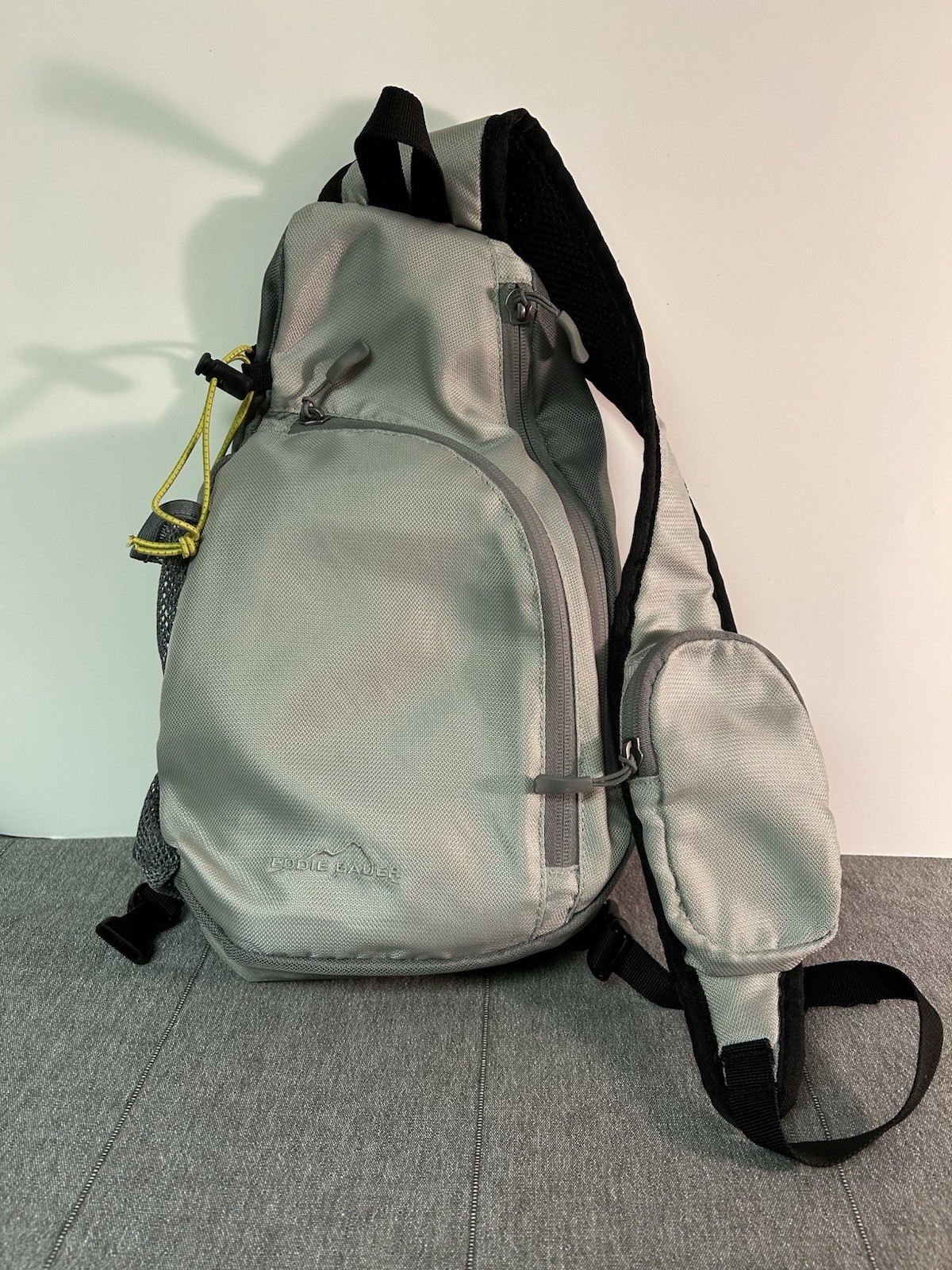Eddie Bauer Nylon Sling Backpack Silver/Gray/Black Camping Hiking Daypack