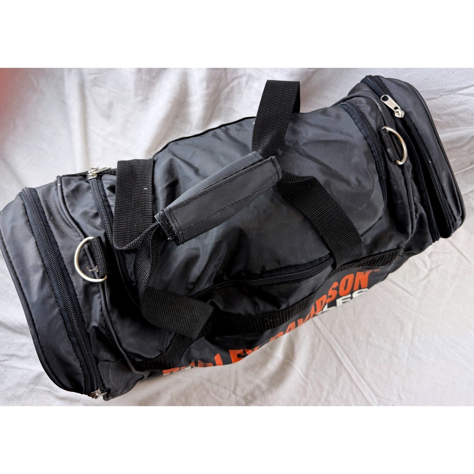 Harley Davidson Motorcycles Duffel Bag Black Orange Travel Gym Gear Bag 19 inch