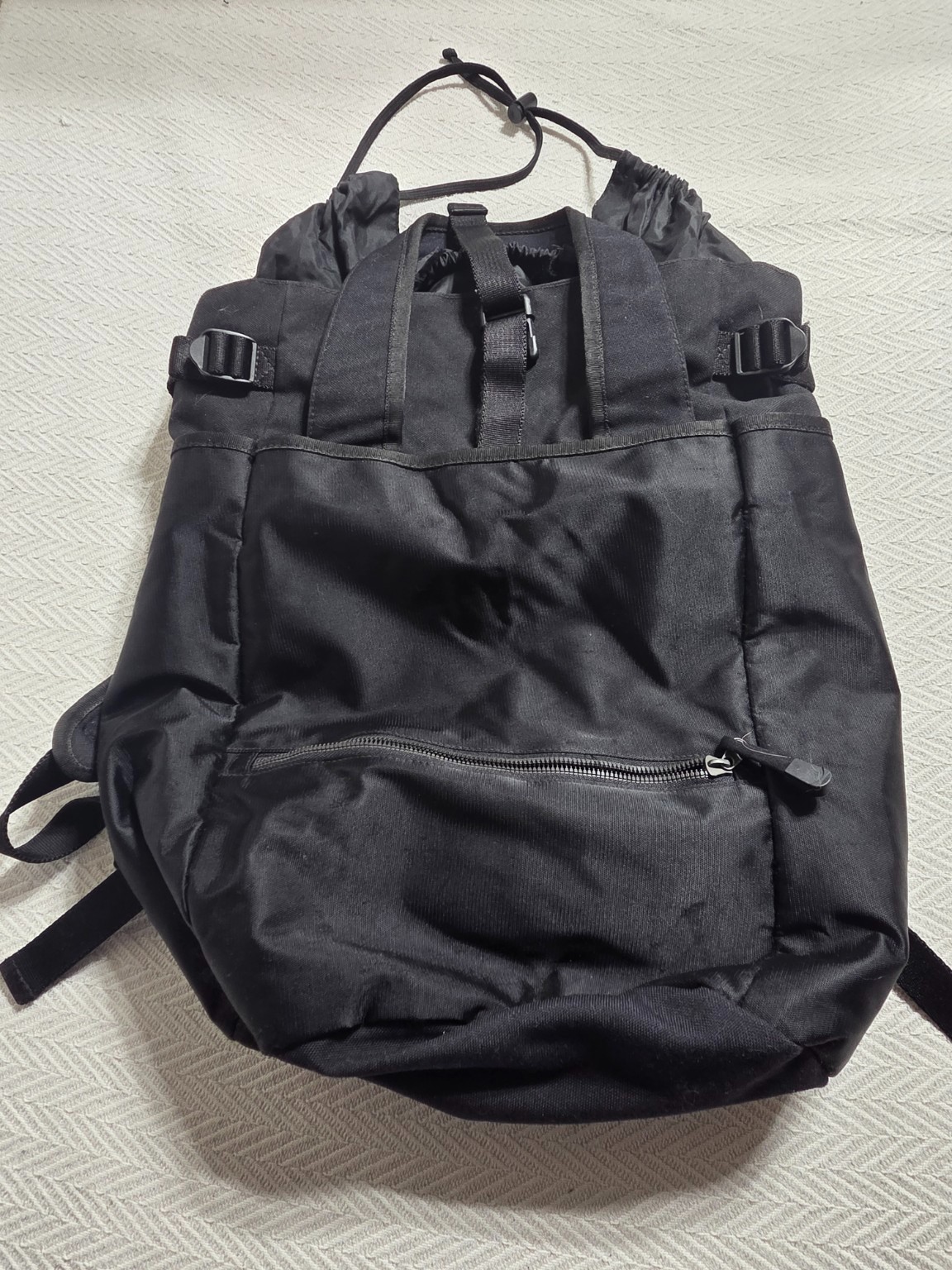 Black Convertible Tote Backpack Drawstring Laptop Travel Everyday Utility Bag