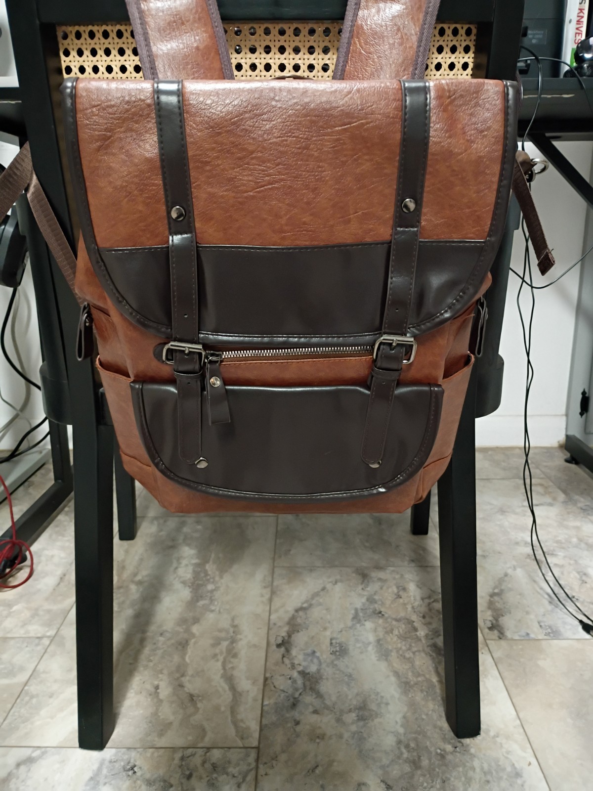 Brown & Dark Brown Men’s Backpack with Zip, Buckle & Snap Closure