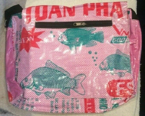 Recycled Fish Feed Deluxe Messenger Bag Handmade in Cambodia Fair Trade