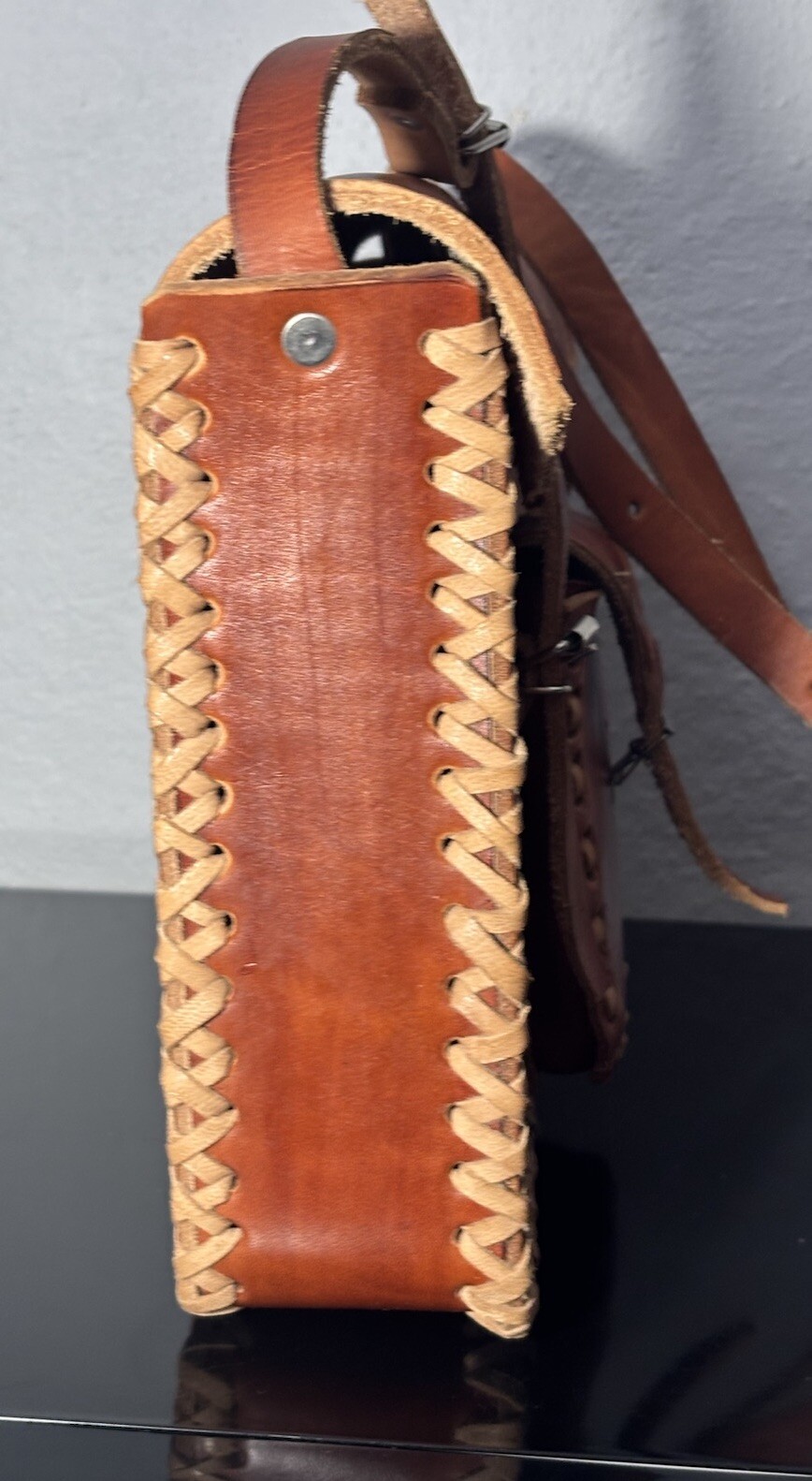 Handmade Leather Shoulder Bag- Handmade Bag -Native Art Bag