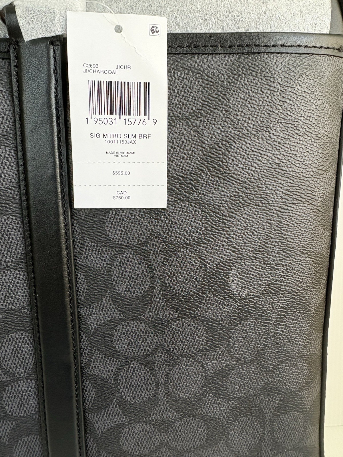 Coach Metropolitan Slim Briefcase in Signature CanvasCharcoal /Black NWT