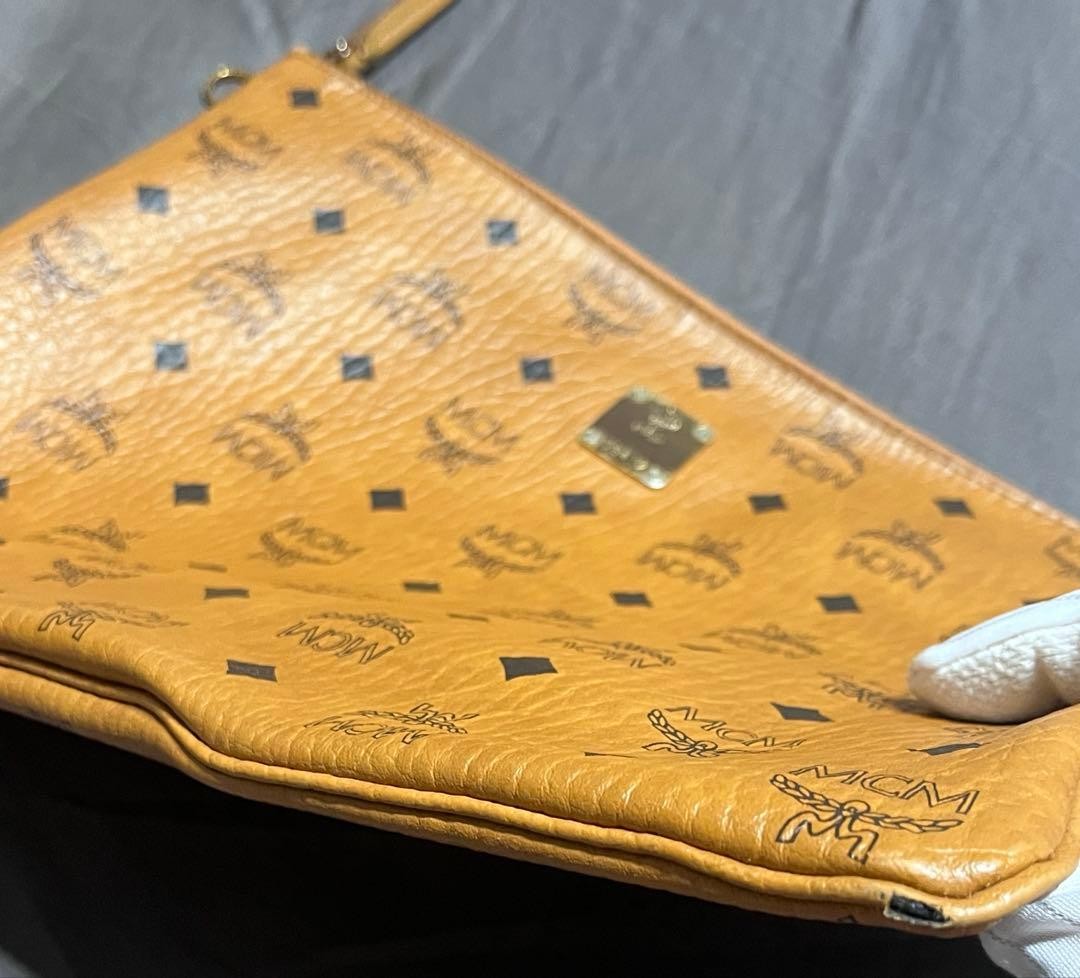 MCM Clutch Bag Brown Monogram Logo Pouch Men’s Handheld Document Case