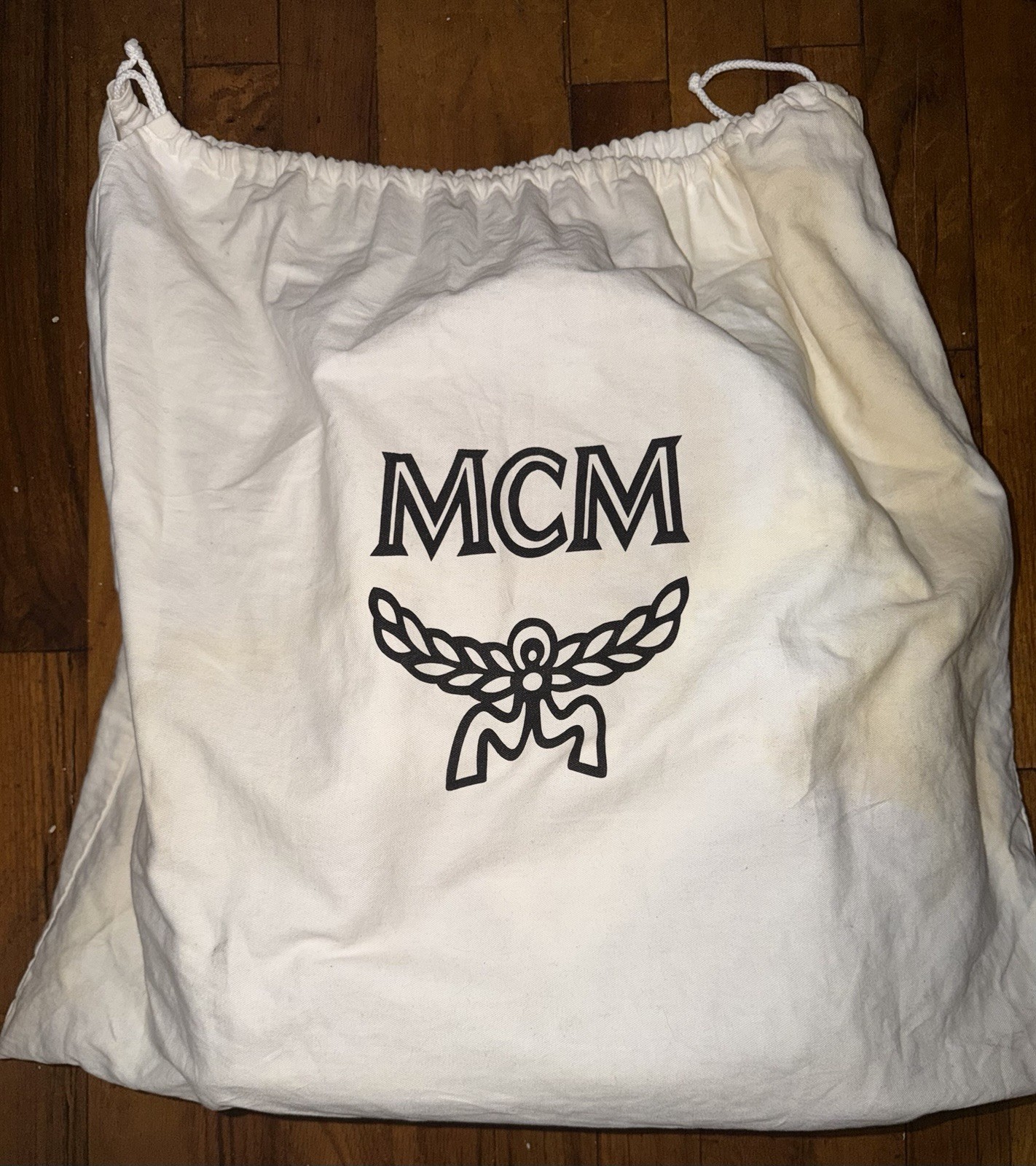 MCM Men’s Backpack Brown White Black Logo Print Zip Adjustable Strap