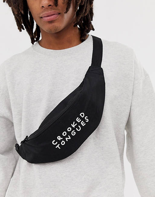 NWT ASOS Crooked Tongues fanny waist pack in black with logo