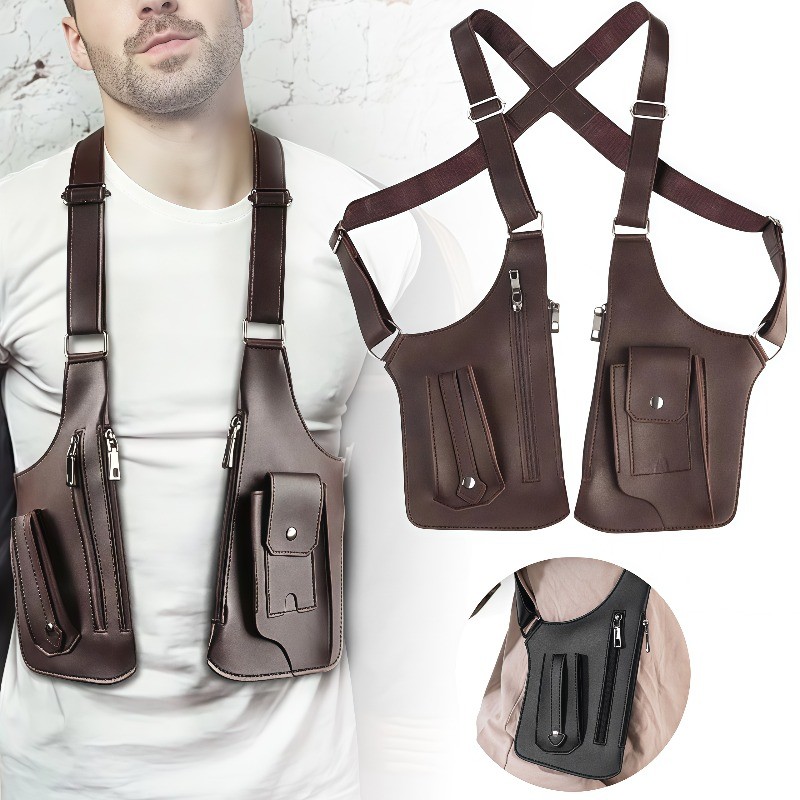 Premium Leather Underarm Shoulder Bag for Men, Anti-Theft Double Shoulder Armpit