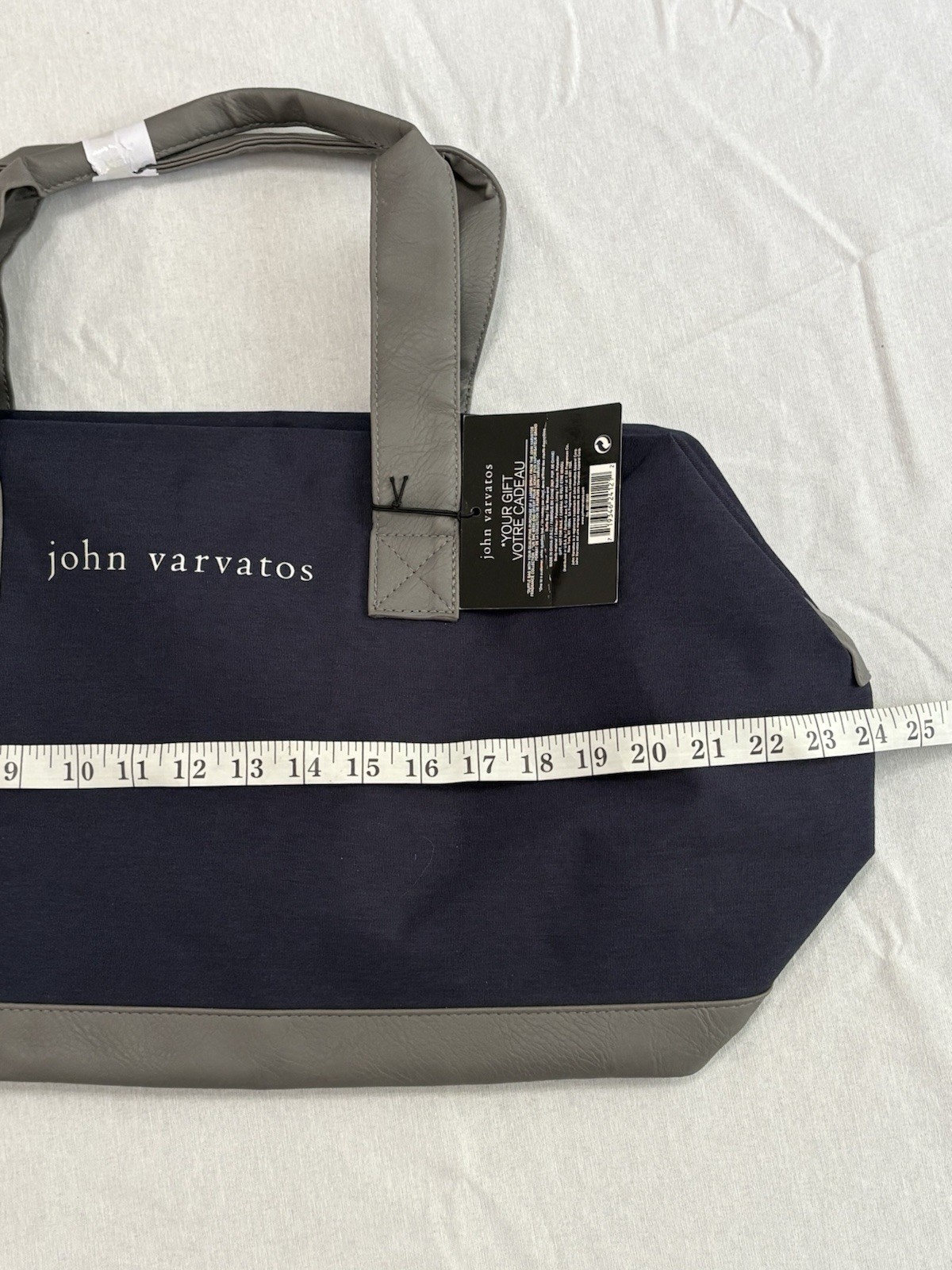 John Varvatos Navy Gray Large Duffle Bag for Men Double Handles