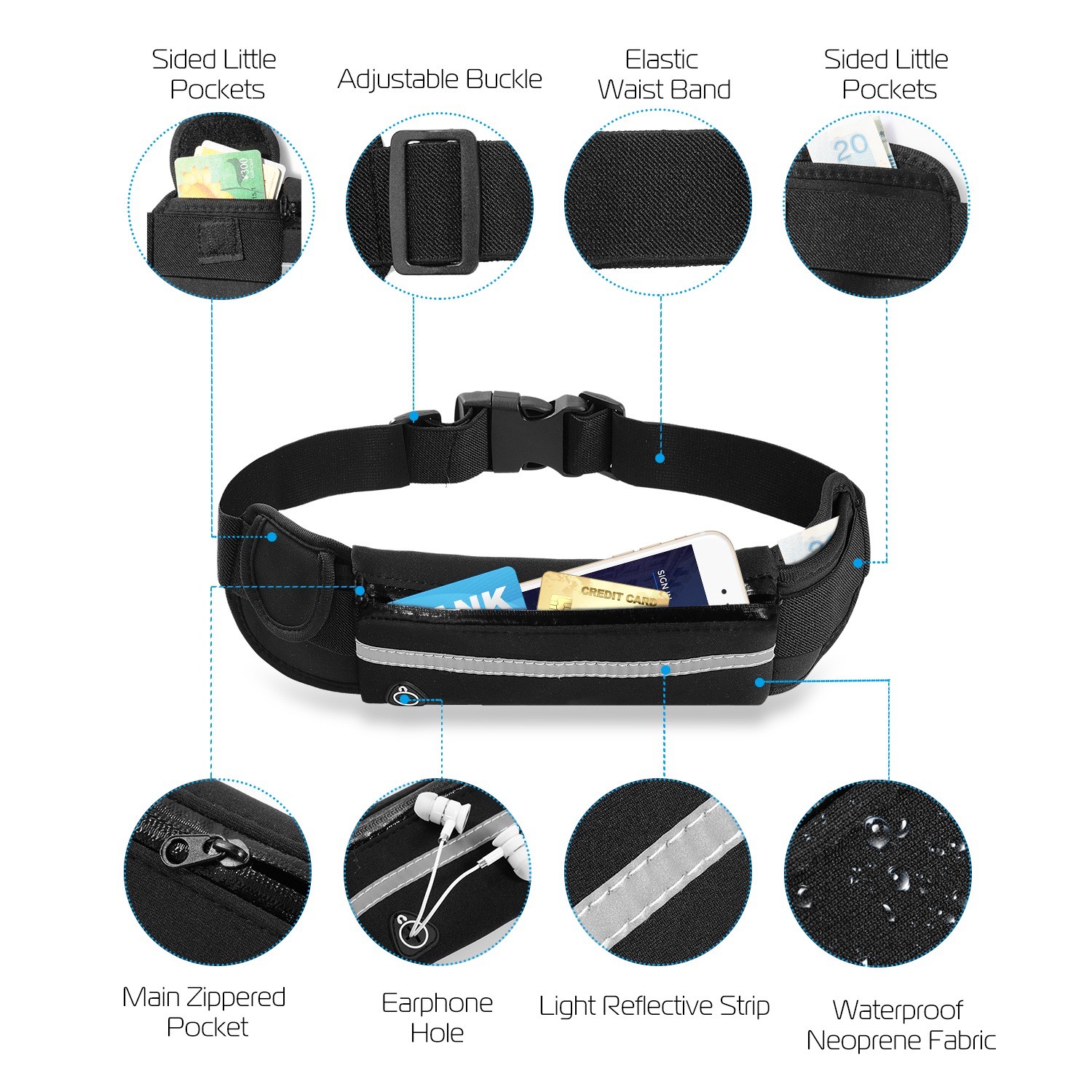 Waterproof Sport Runner Waist Bag Running Jogging Belt Pouch Zip Adjustable
