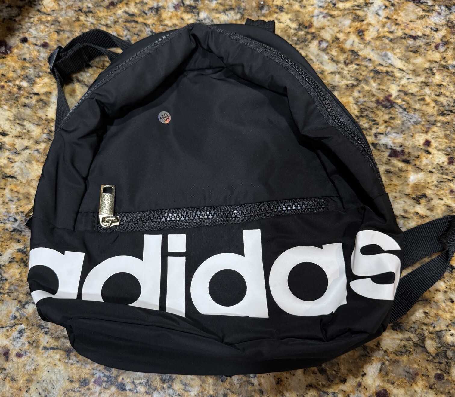 ADIDAS Unisex Linear MINI Backpack White Black 10” H x 11” W x 4”D GOLD ZIP