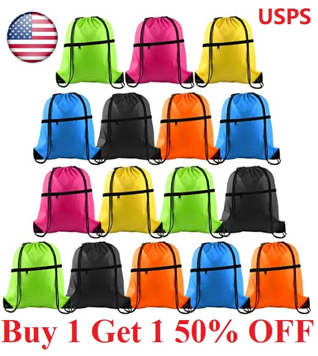 Drawstring Backpack Zippered Pocket Sport Gym Waterproof Cinch Sack Pack Bag