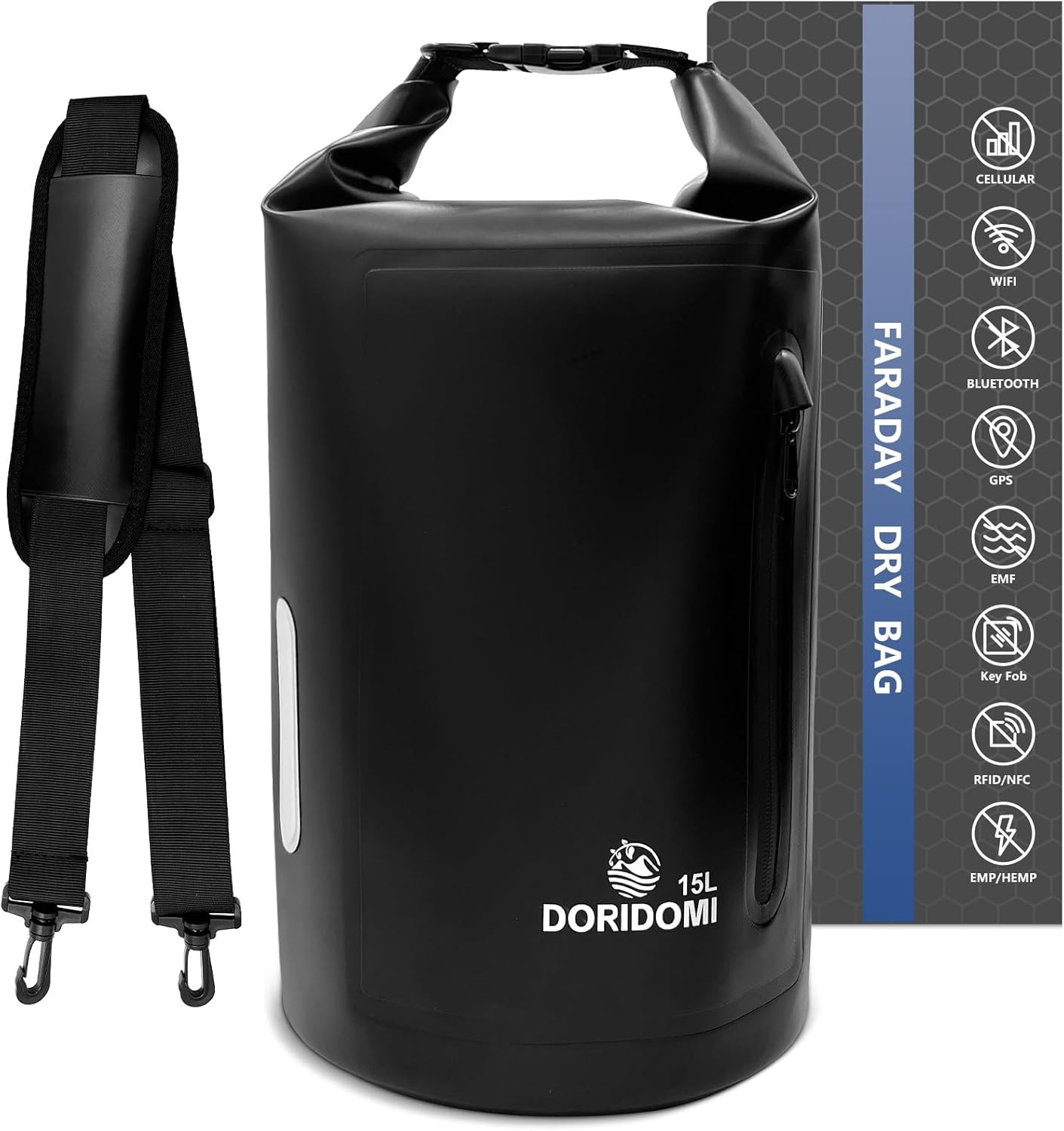 Faraday Bags EMP Proof Bag – 15L Black Waterproof Faraday Backpack with Front Po