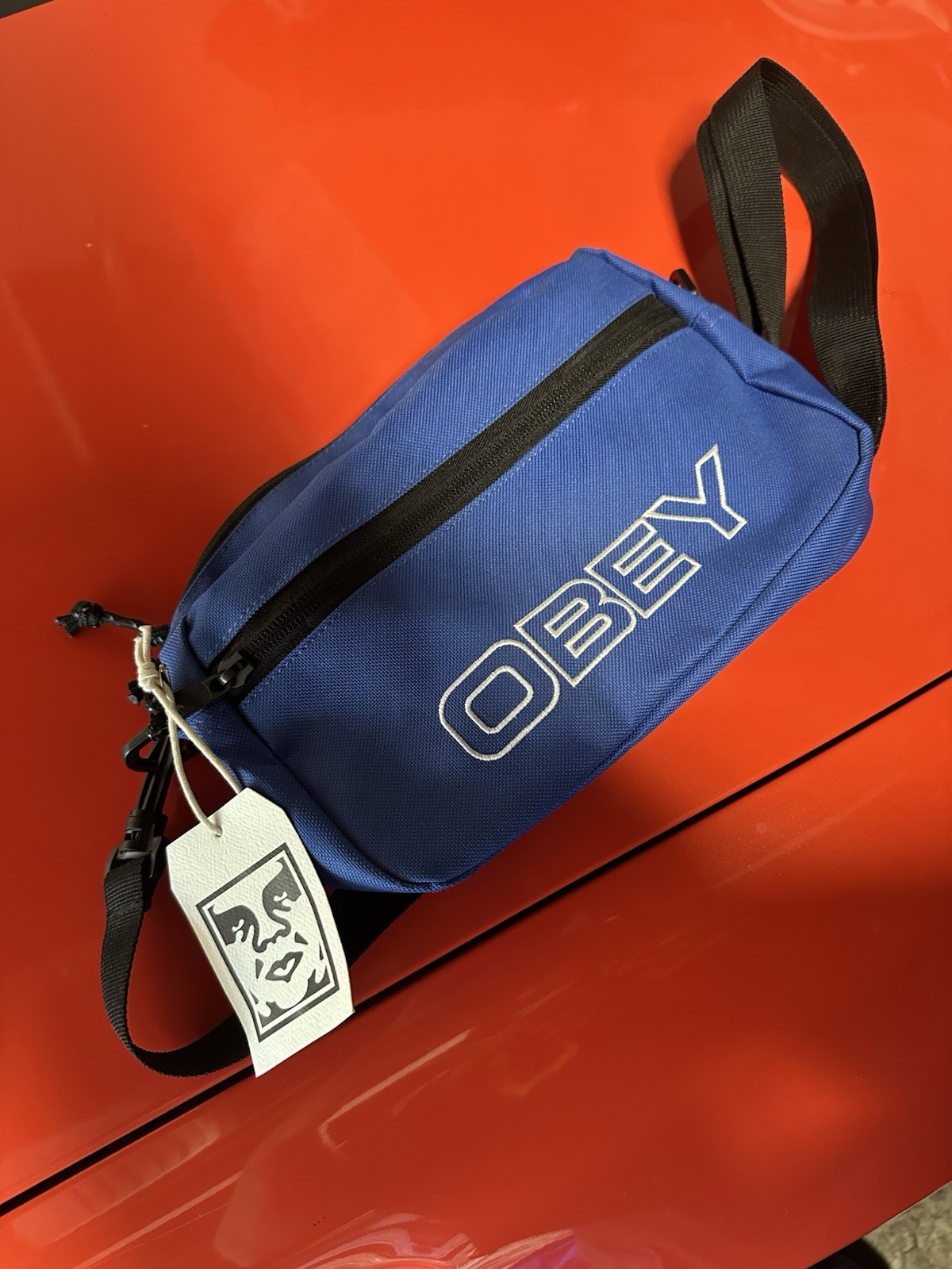 OBEY Blue Black Crossbody Bag Zip Closure Adjustable Strap Casual Designer