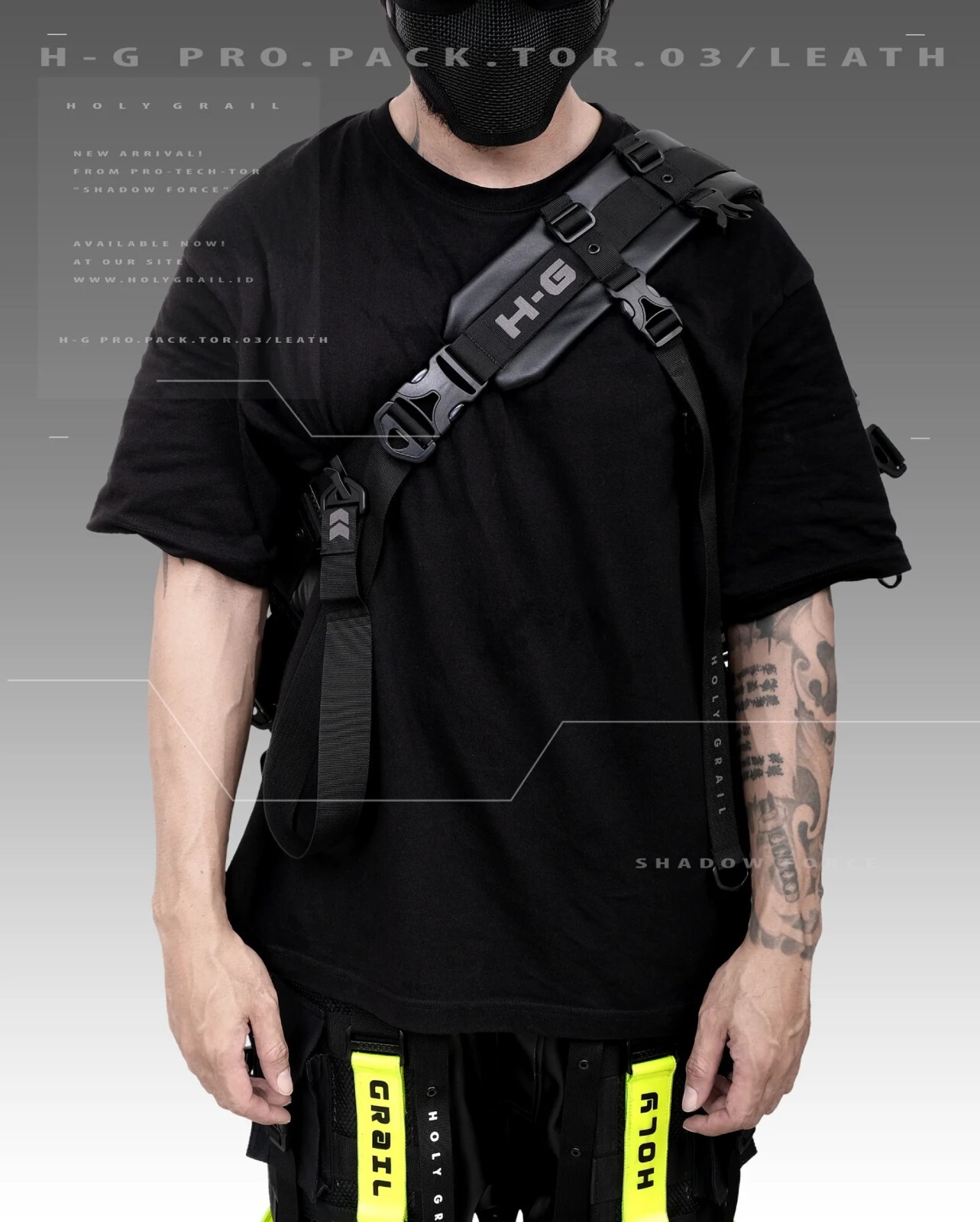 Techwear Bag Black Futuristic Messenger Crossbody H-G PRO.PACK.TOR 03/LEATHER