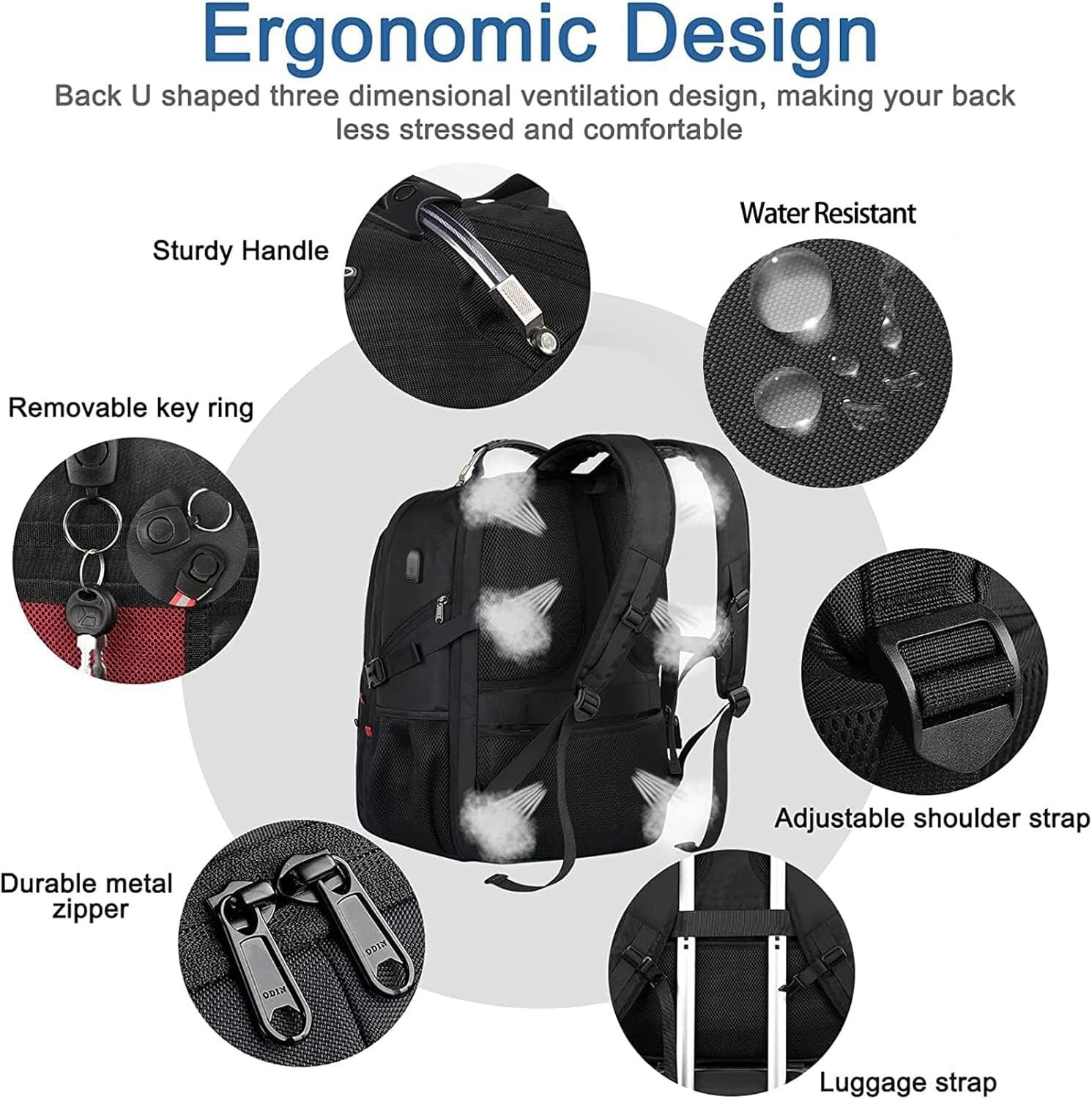 Ergonomic USB Charging Travel Backpack: Fits Most 18.4” Laptops, 60L Capacity