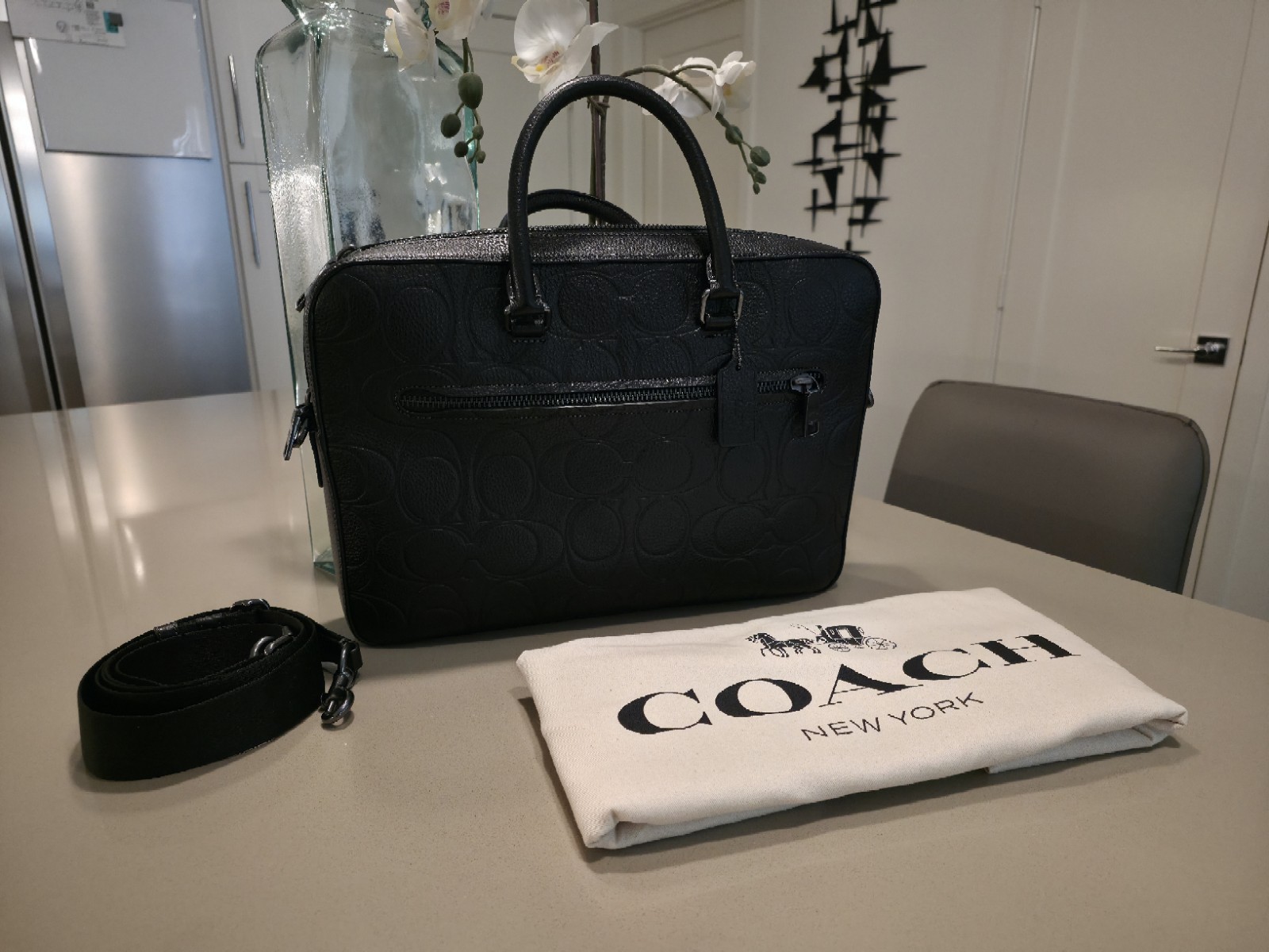 Coach Ethan Slim Brief In Signature Leather Gunmetal/Black CCF55