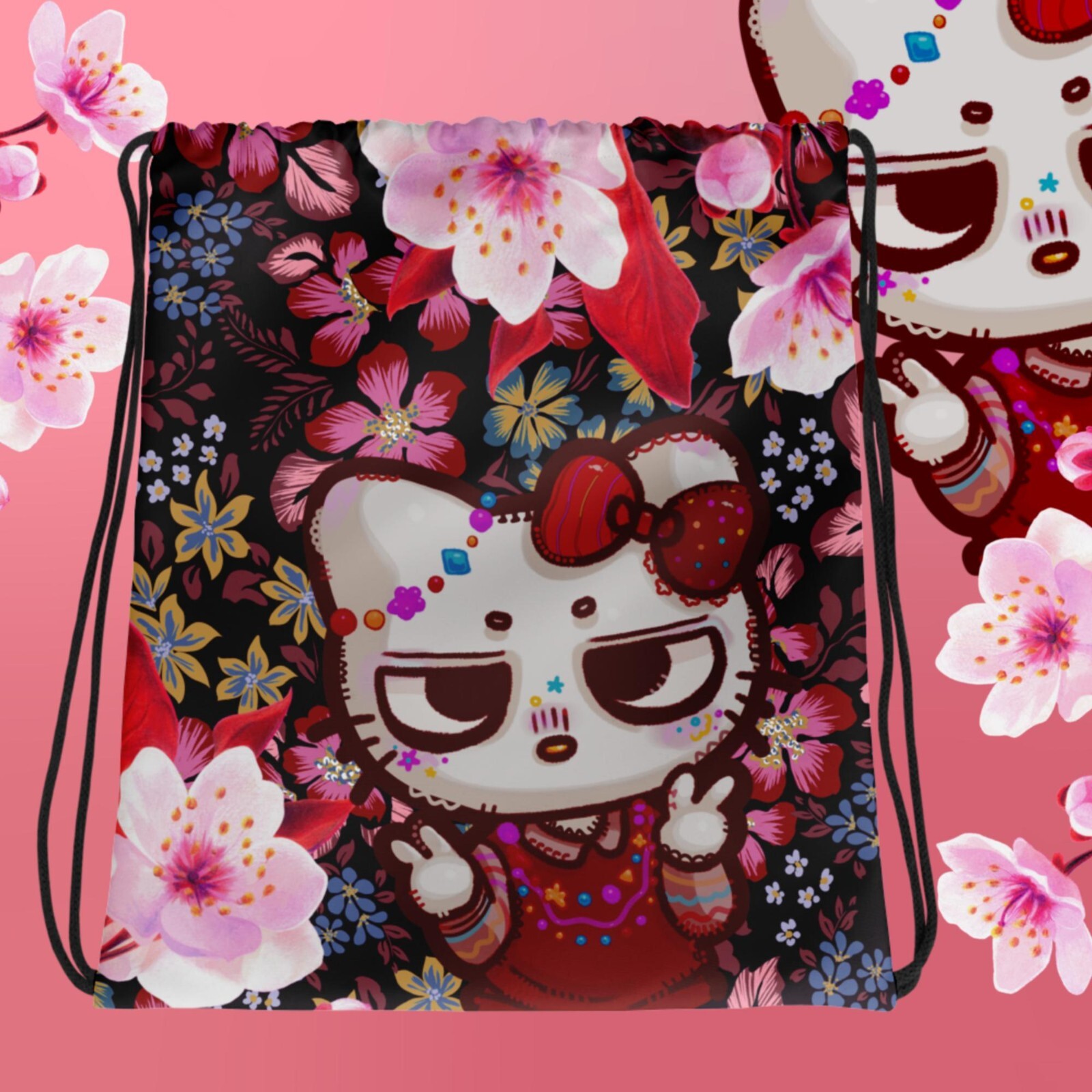 Drawstring bag | Cute Cat Design Drawstring Bag | Manga & Anime Style
