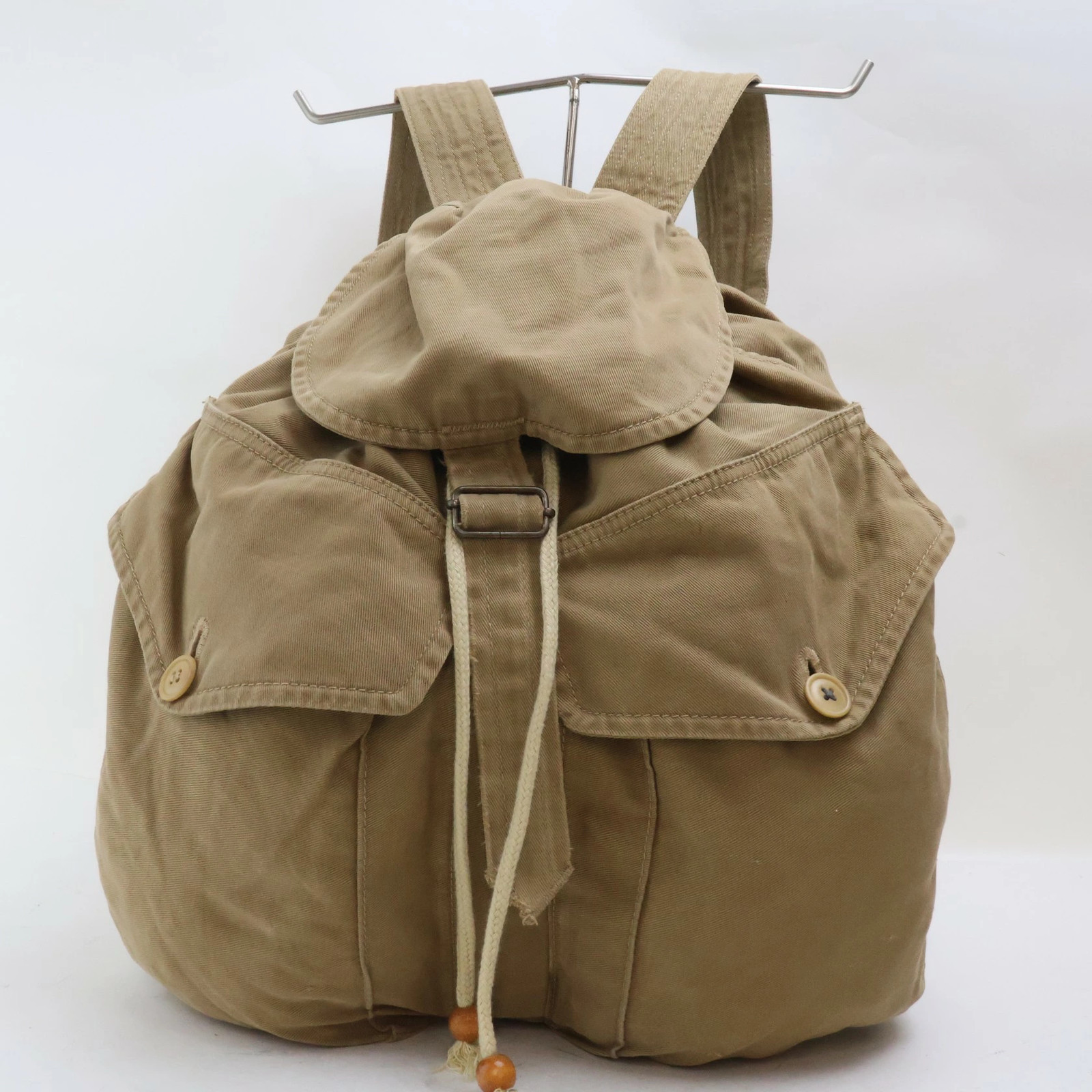 RRL Double RL Backpack Canvas Khaki Metal Ralph Lauren 26cm x 45cm x 9cm Auth