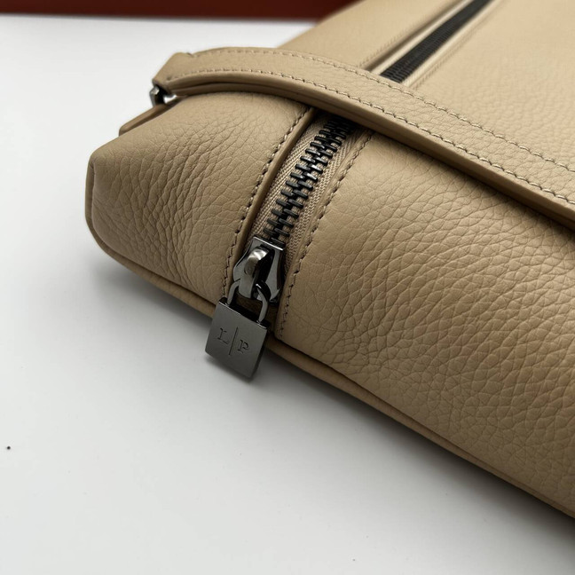 Loro Piana Extra Pouch L29 Grained Calfskin Warm Mastic Onyx Clutch Wristlet Bag