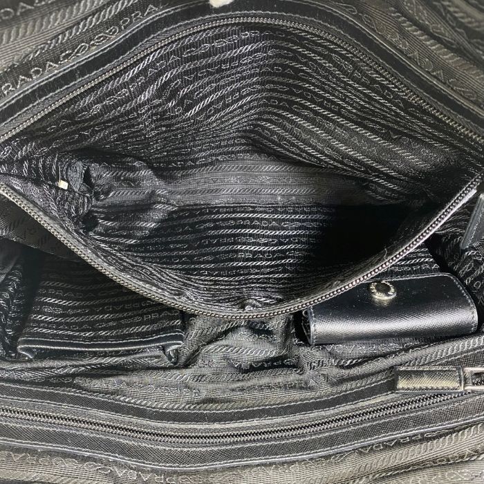 PRADA Briefcase Business Bag Nylon Saffiano Leather Triangle Logo Nero Black