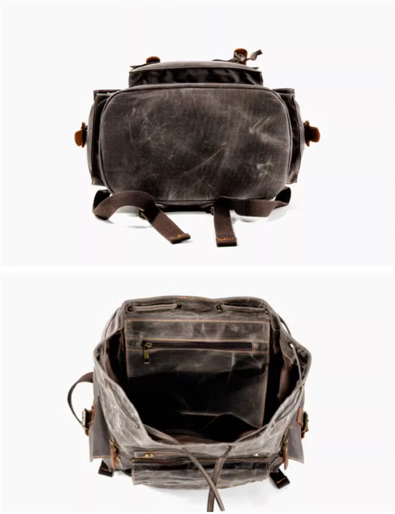 Retro Oil Wax Canvas Backpack Large Capacity Outdoor Travel Bag Leisure Knapsack