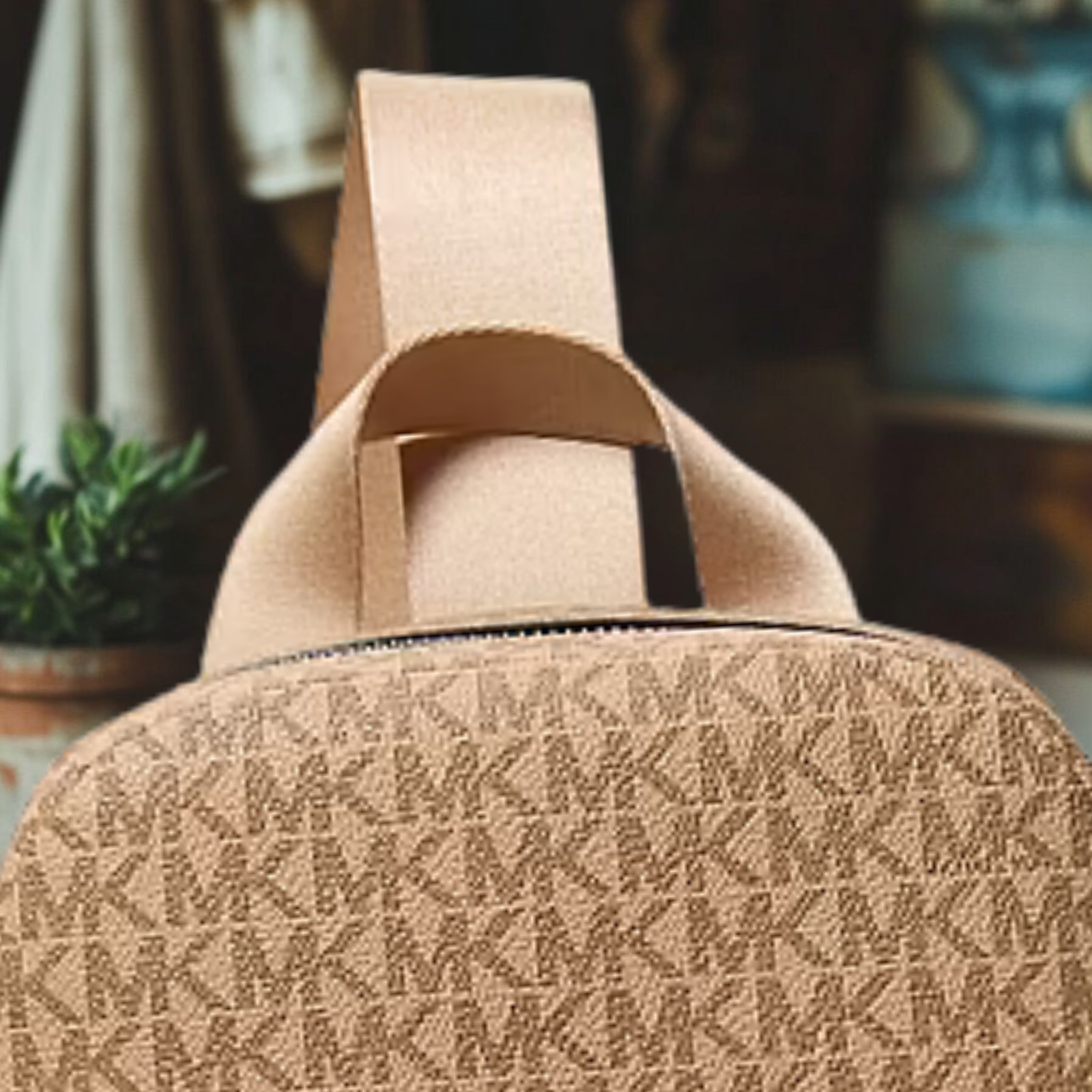 Michael Kors Cooper Men MK Logo Print Canvas Crossbody Sling Pack Bag Camel