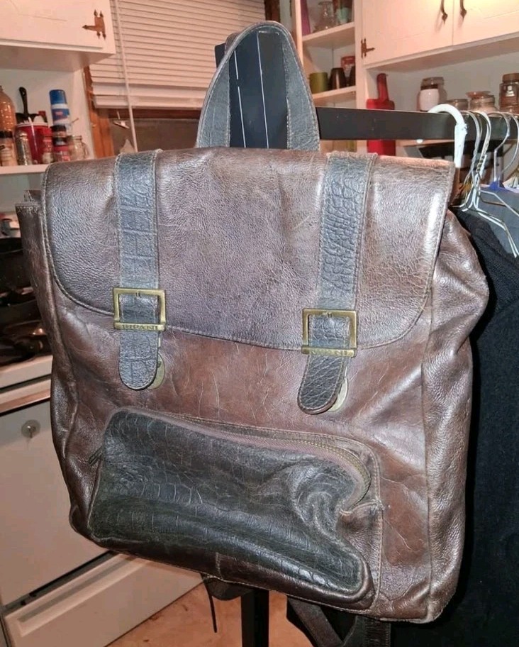 Brown/Black Unisex Backpack Adjustable Strap Outer Pockets Buckle Flap Zip