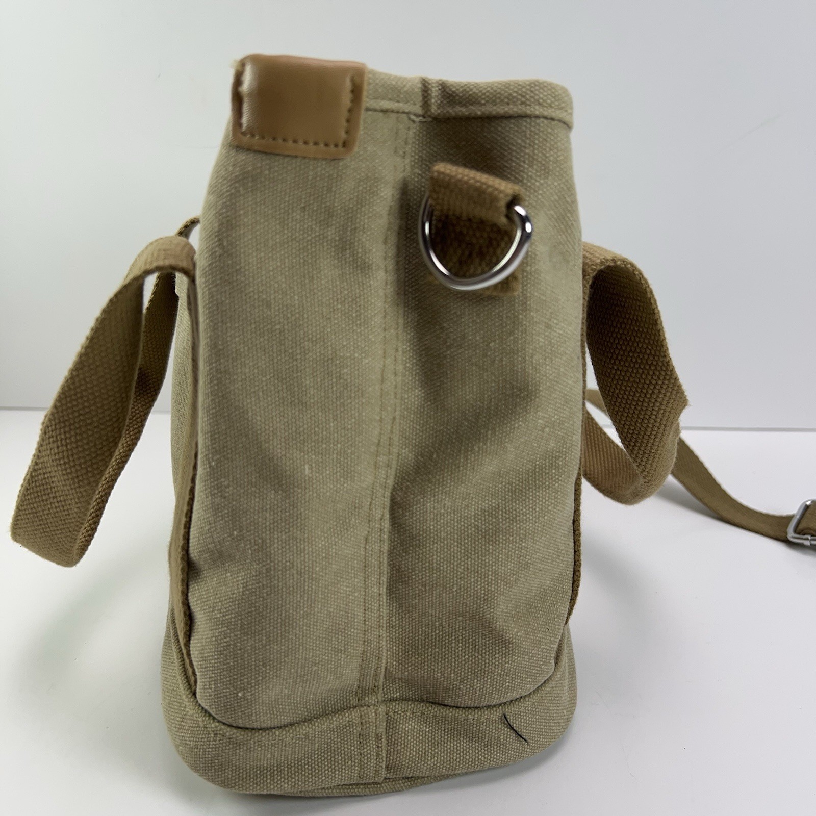 CANVAS Crossbody Tote Bag Small Top Handle Zip Close Organizer Travel Khaki Tan