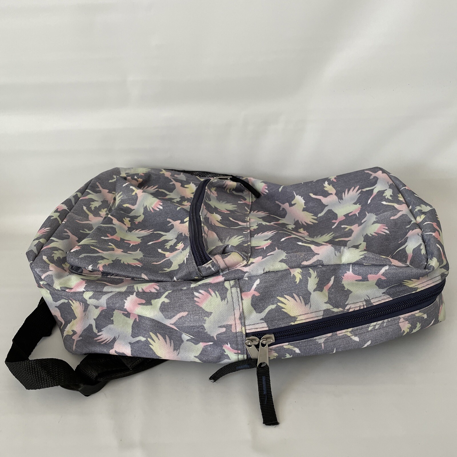 City Streets Gray Flying Unicorn Backpack 16 inch School Bag, Pegasus Bookbag