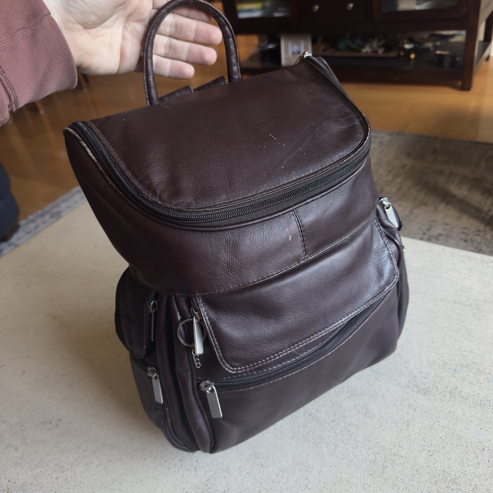 WILSONS LEATHER Chocolate Brown Zippered Backpack Adjustable Straps Y2K
