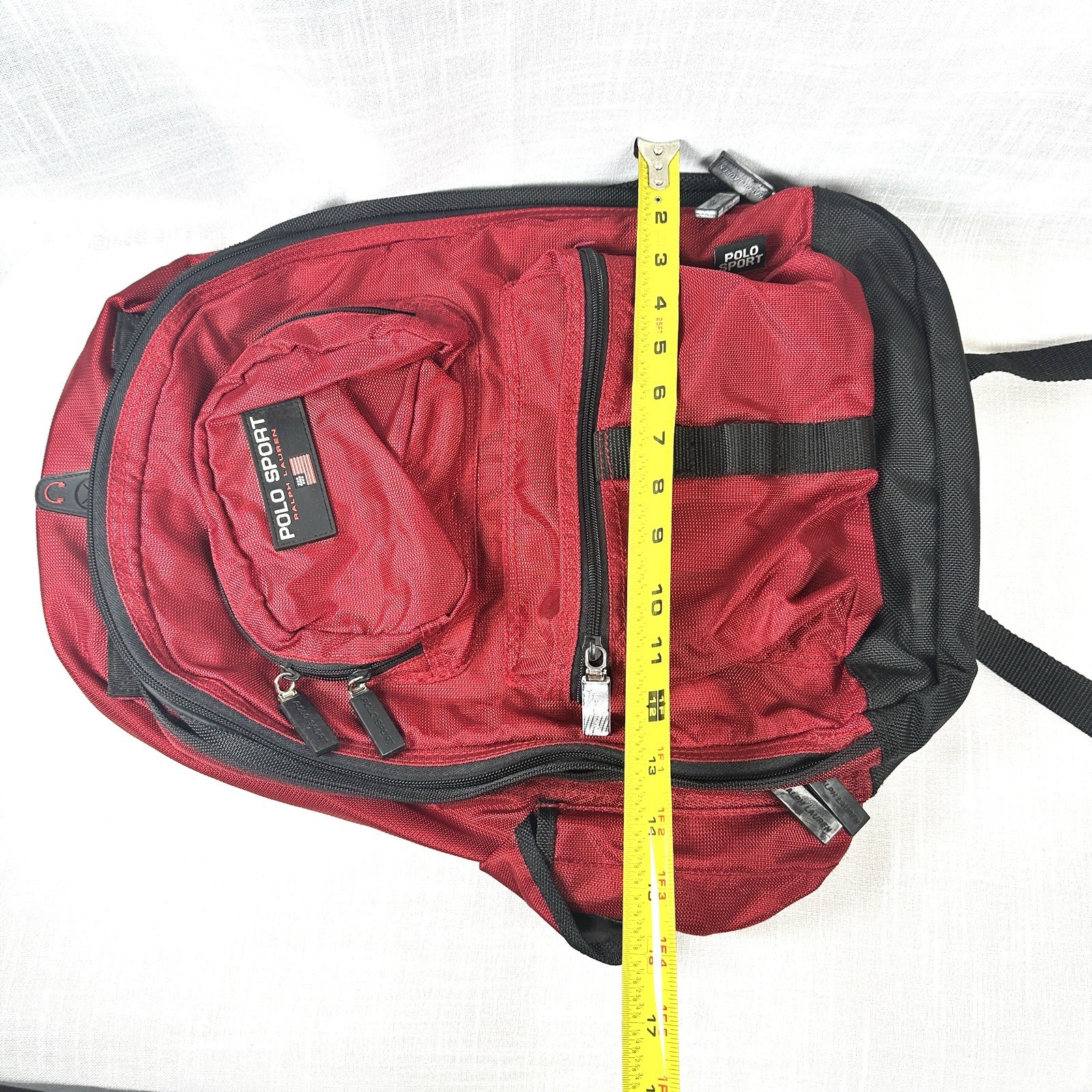 Vintage Polo Sport Ralph Lauren Backpack Red RL Flag Multi Pocket