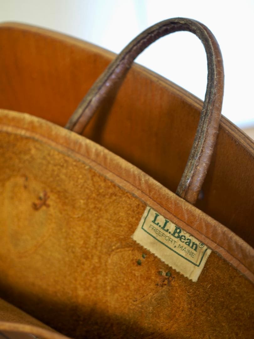 Vintage 80s LL Bean Leather Boat Tote Bag Brown 12.6×11.8×5.1in