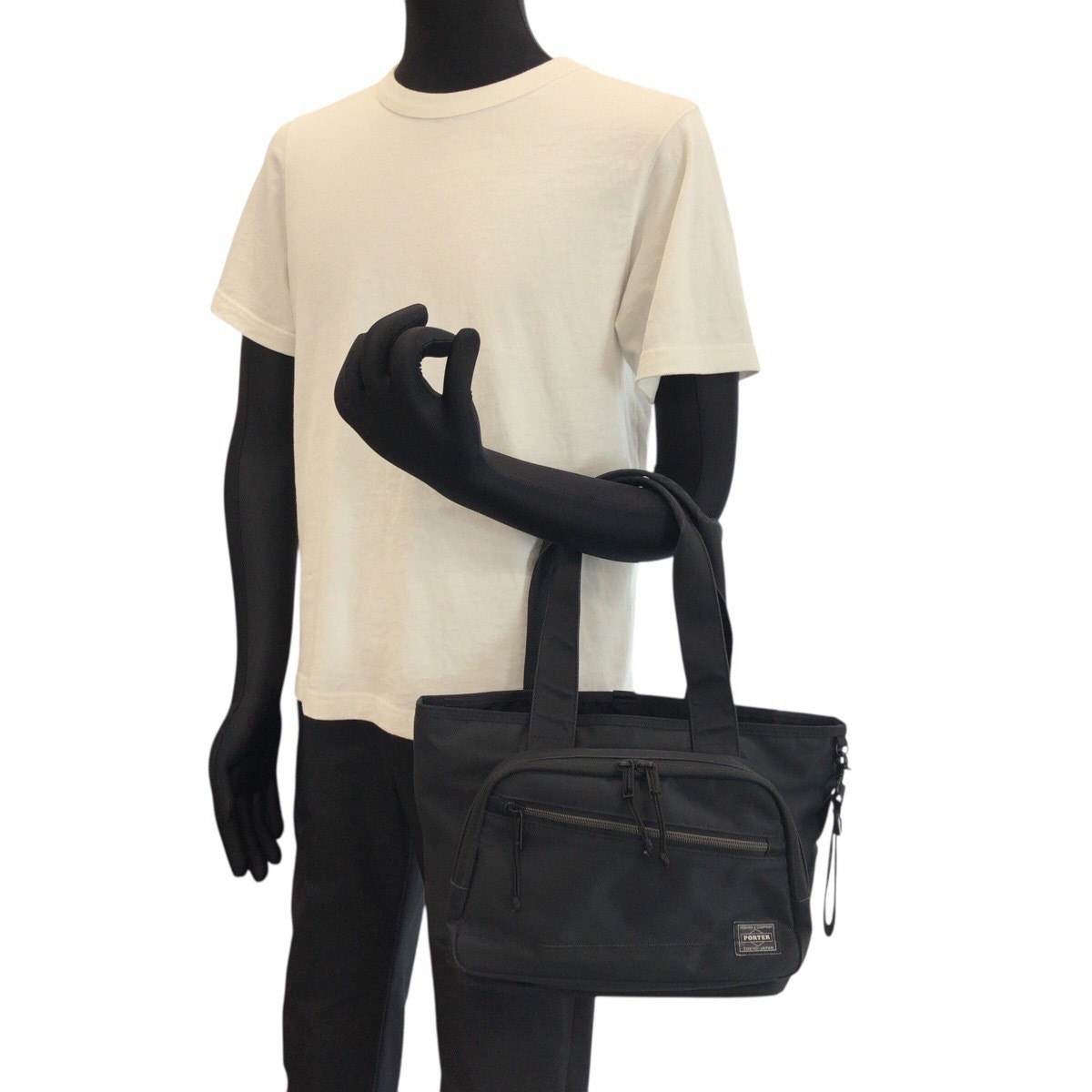 PORTER Front Tote Bag Handbag Black Nylon Yoshida Kaban Japan Men W26-34cm H22cm