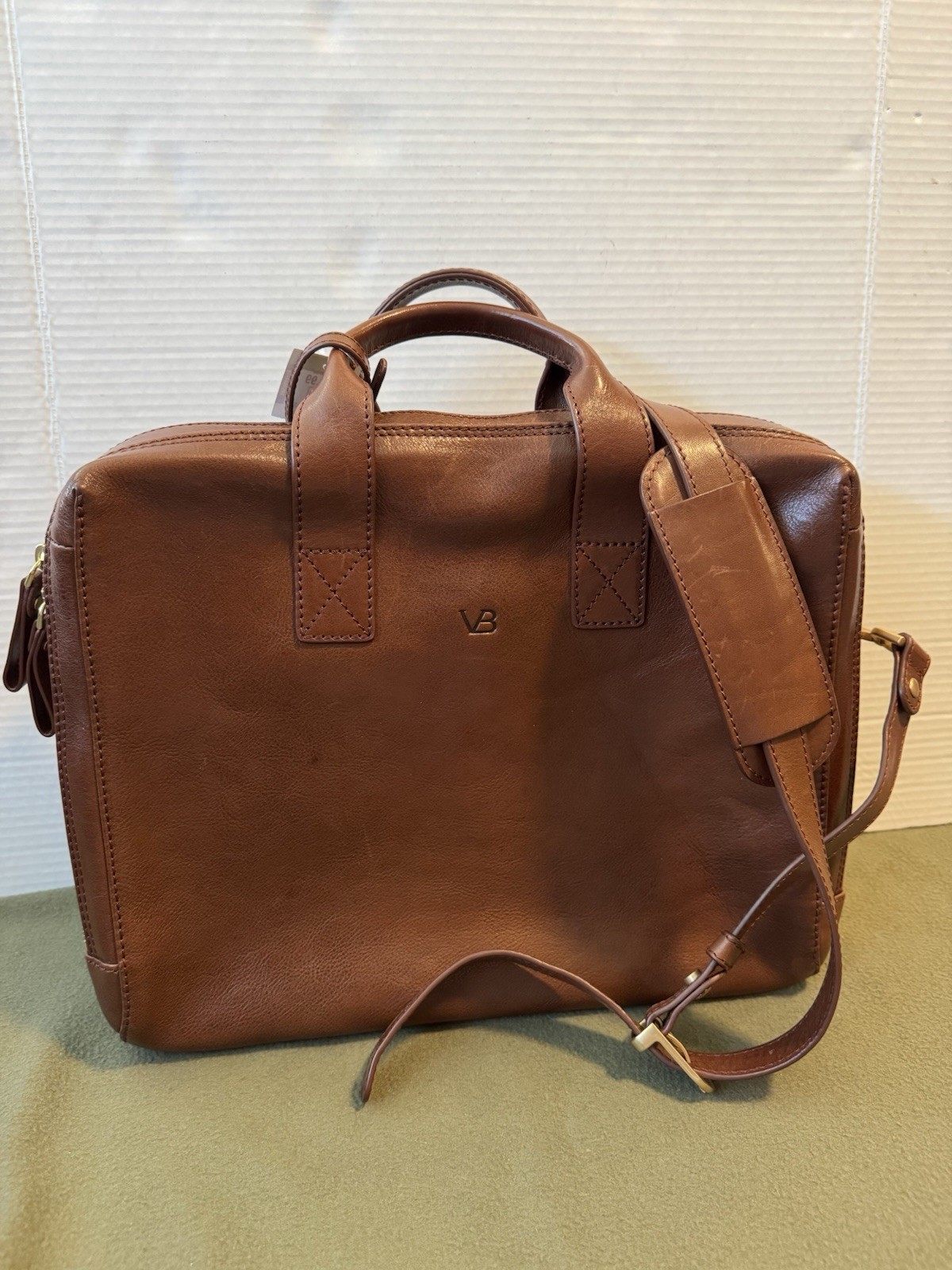 VON BAER Essential Modern Leather Briefcase Brown Italian Cuoio Superiore 16″