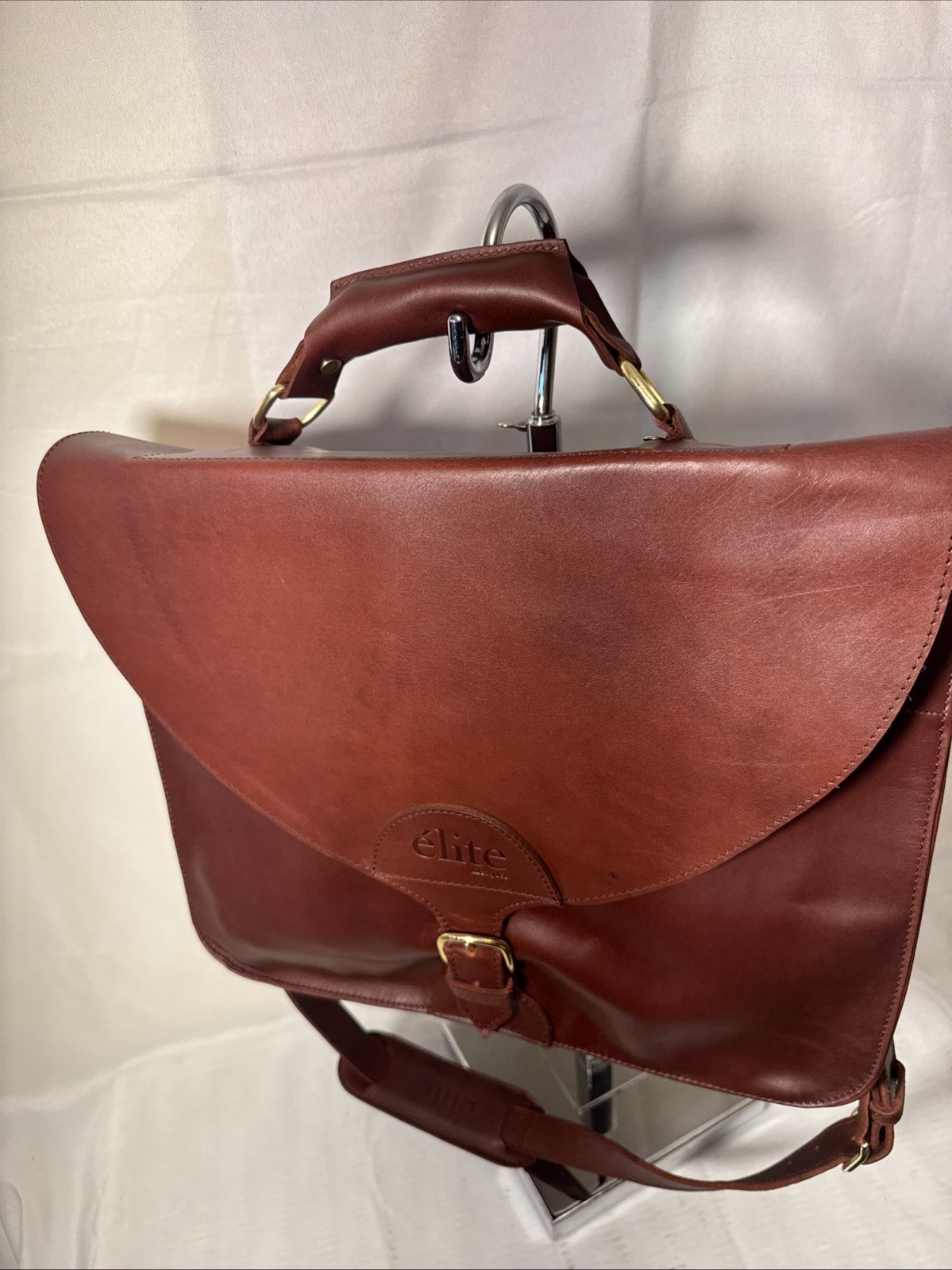 Elite Lifestyles Leather Briefcase Cognac Brown