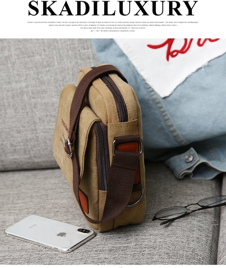 Vintage Canvas Messenger Bag for Men, Multi-Pocket Casual Shoulder Bag