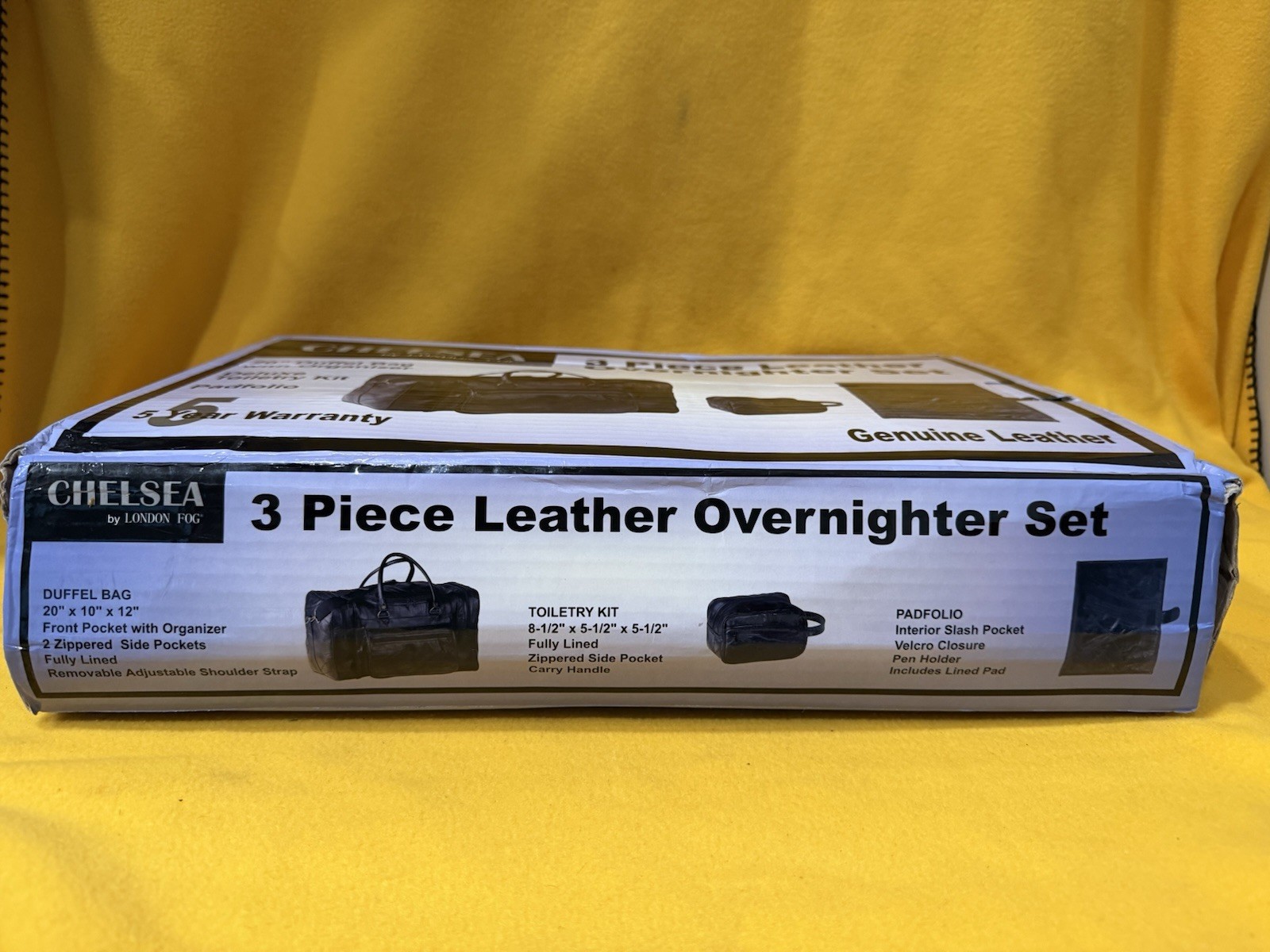 London Fog 3-piece genuine leather set Duffel bag Toiletry kit Padfolio NIB