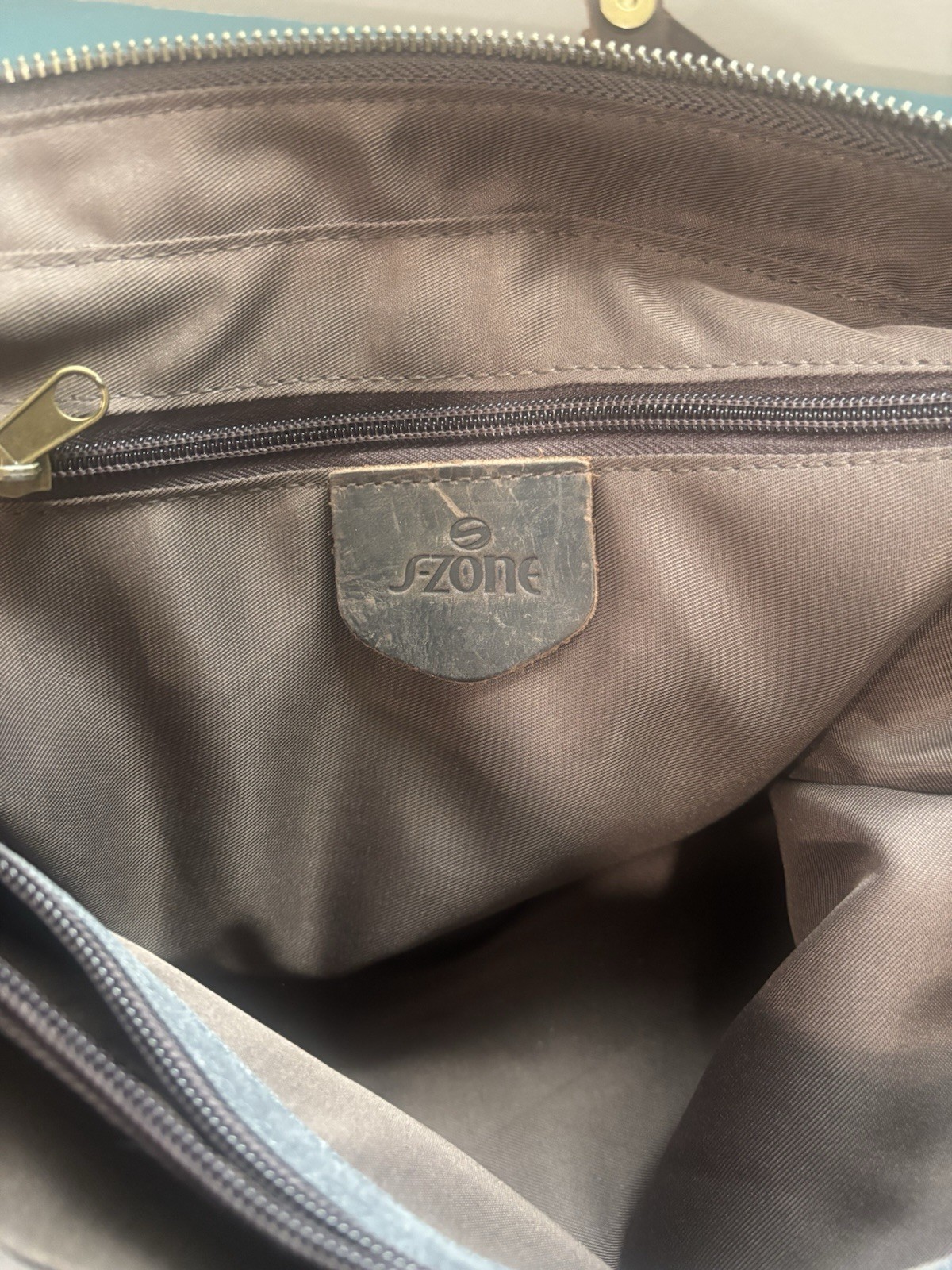 S Zone Gray Canvas Messenger Bag with Crazy Horse Brown Leather Trim 17x12x4