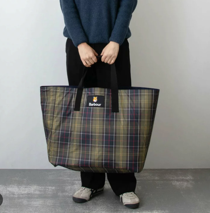 BARBOUR X MAISON KITSUNÉ PARIS REVERSIBLE TOTE BAG MSRP$225 with embroidered Fox