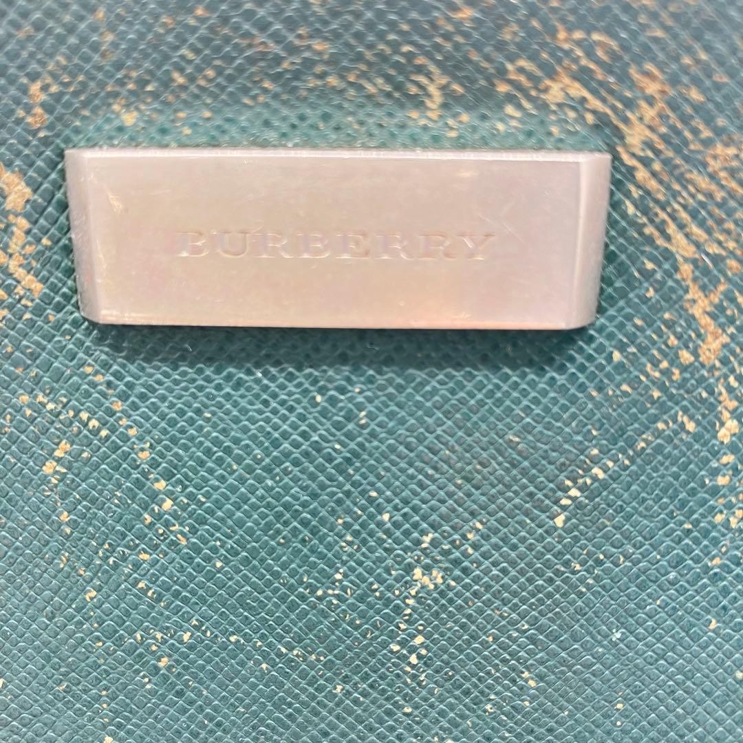 Authentic Burberry Leather Clutch Bag Green 25.7cm x 18cm x 6.5cm Damaged