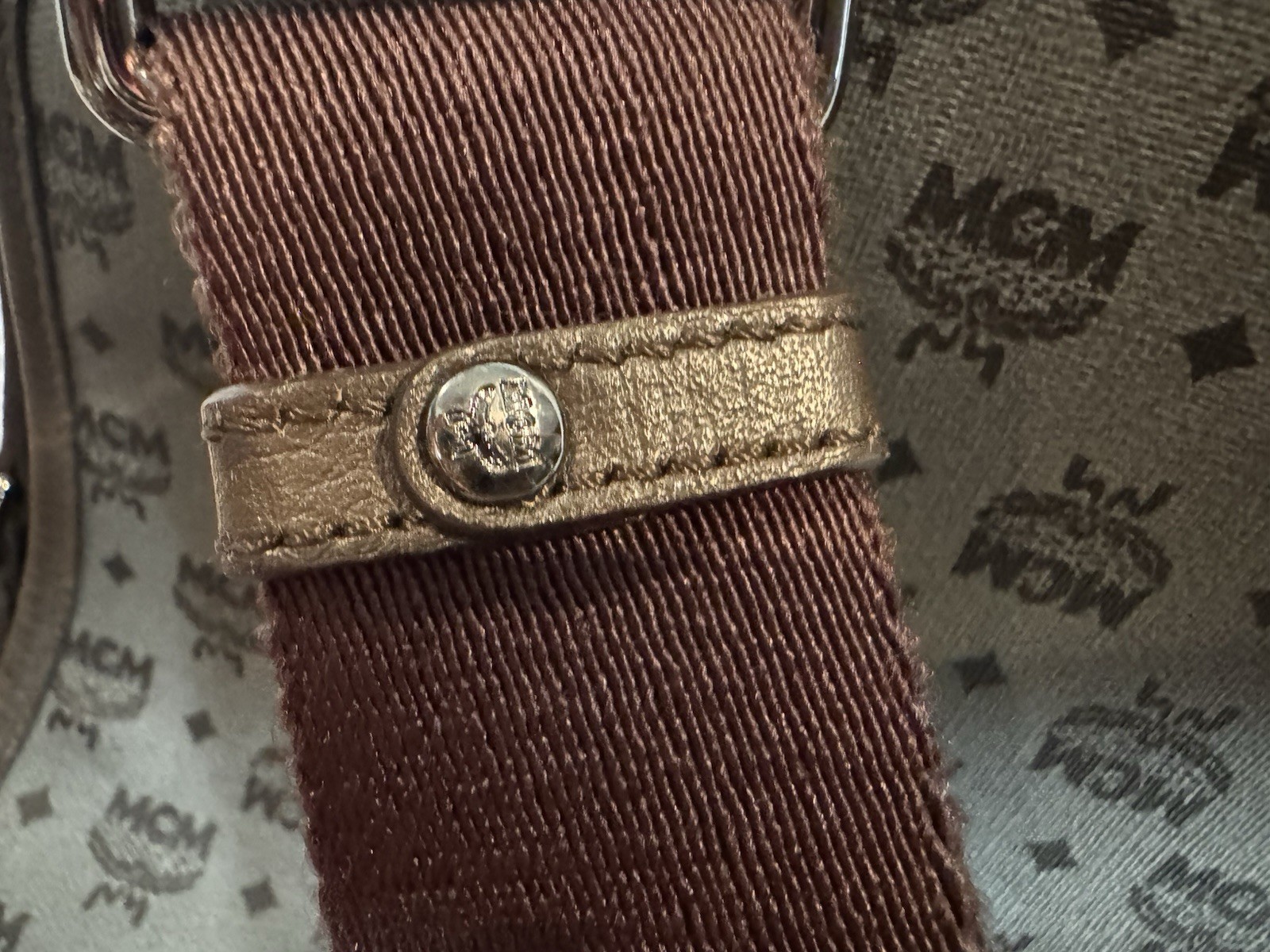 Authentic MCM Visetos Messenger / Crossbody Bag (Grey/Dark Brown)