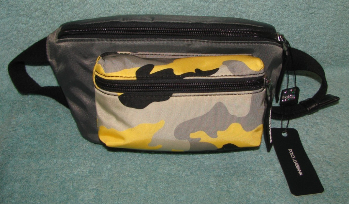 Dolce & Gabbana Camouflage Camo Waist Bag Gray Black & Yellow Bum Belt