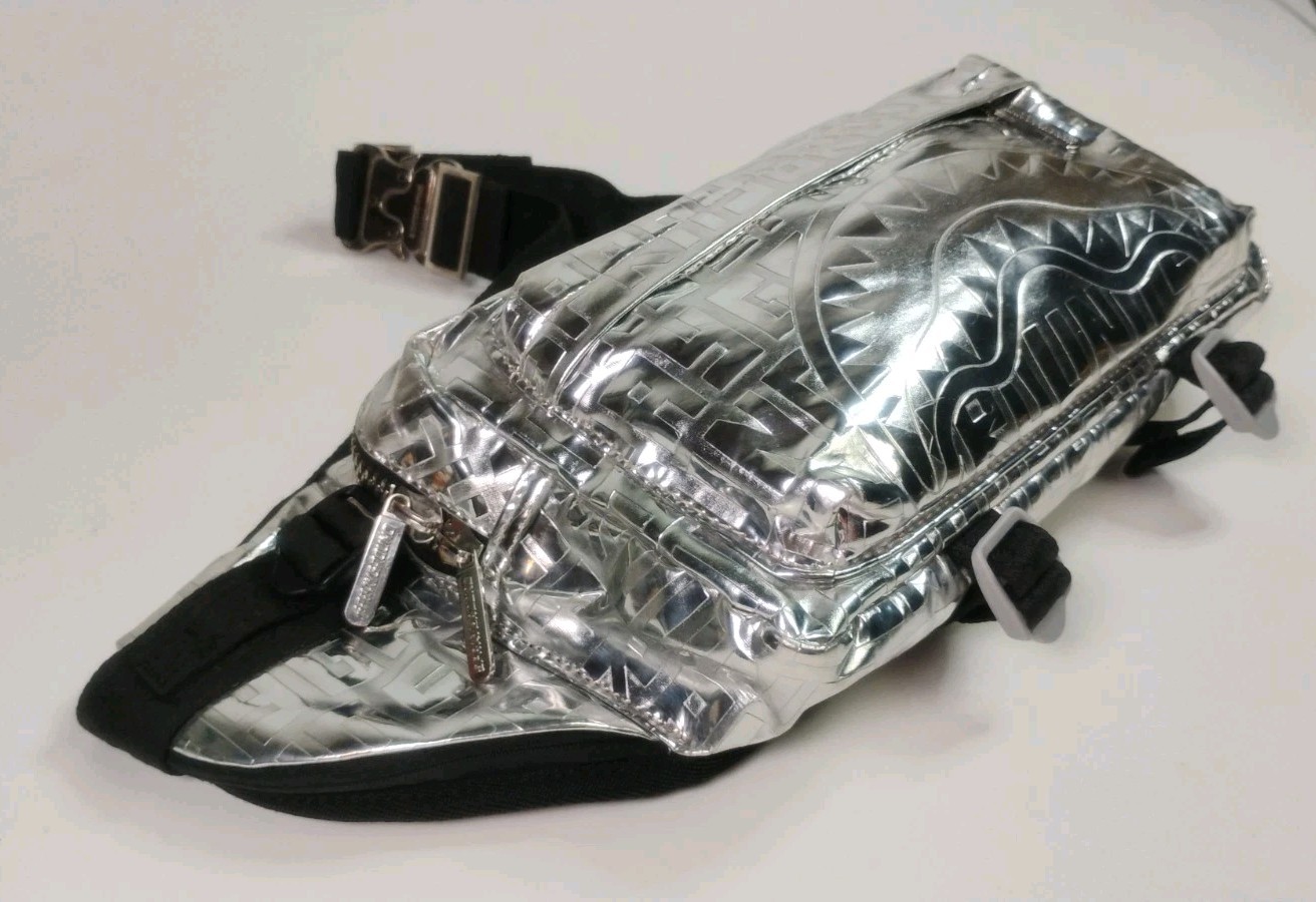 Sprayground Future Titan Metallic Cargo Crossbody Bag Silver Limited Edition