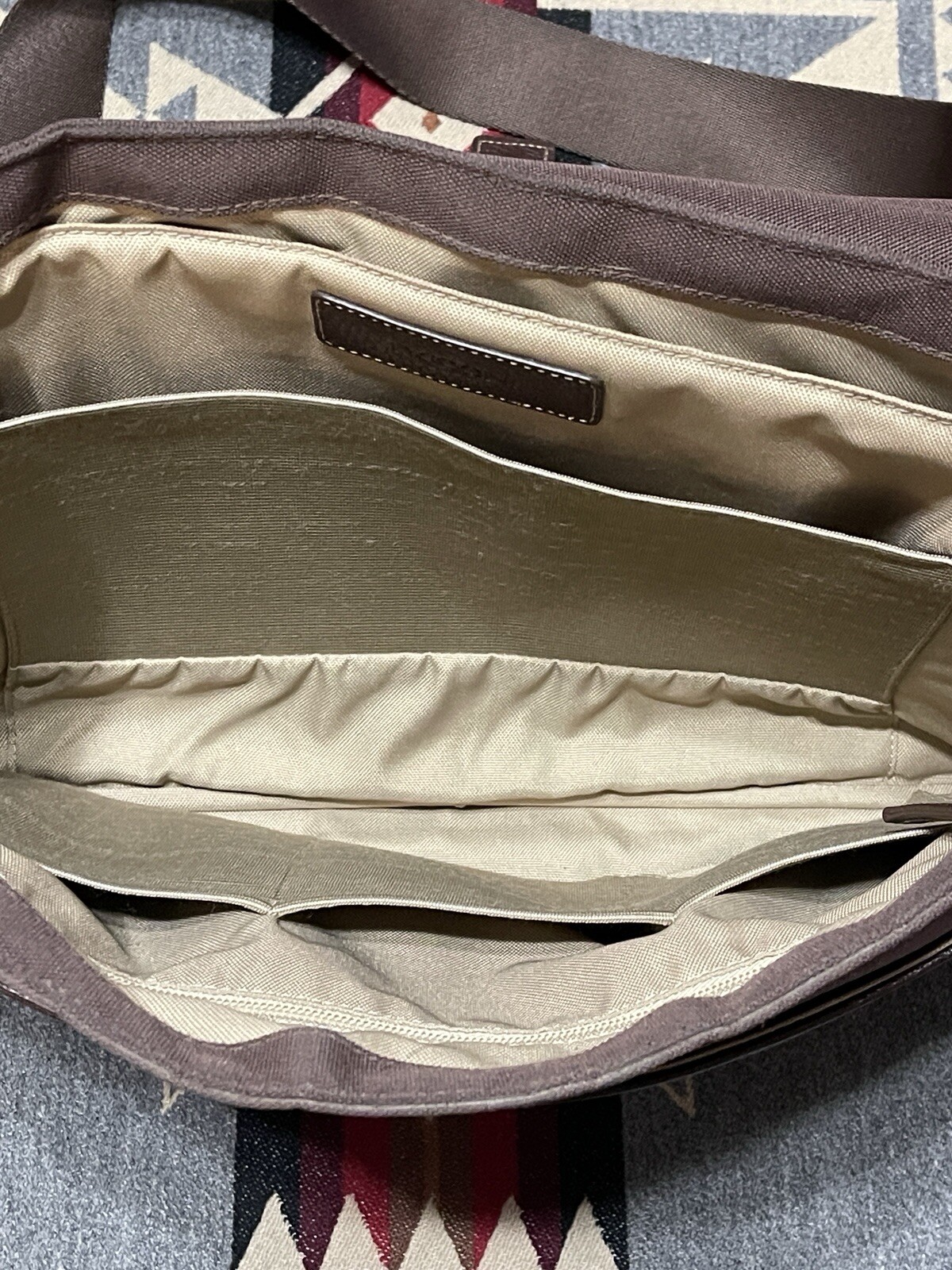 Boconi Canvas Leather Messenger Briefcase Brown Laptop Shoulder Bag
