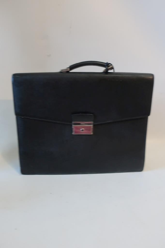 Authentic Mens Prada Saffiano Grained Leather Black Key Lock Cartella Briefcase