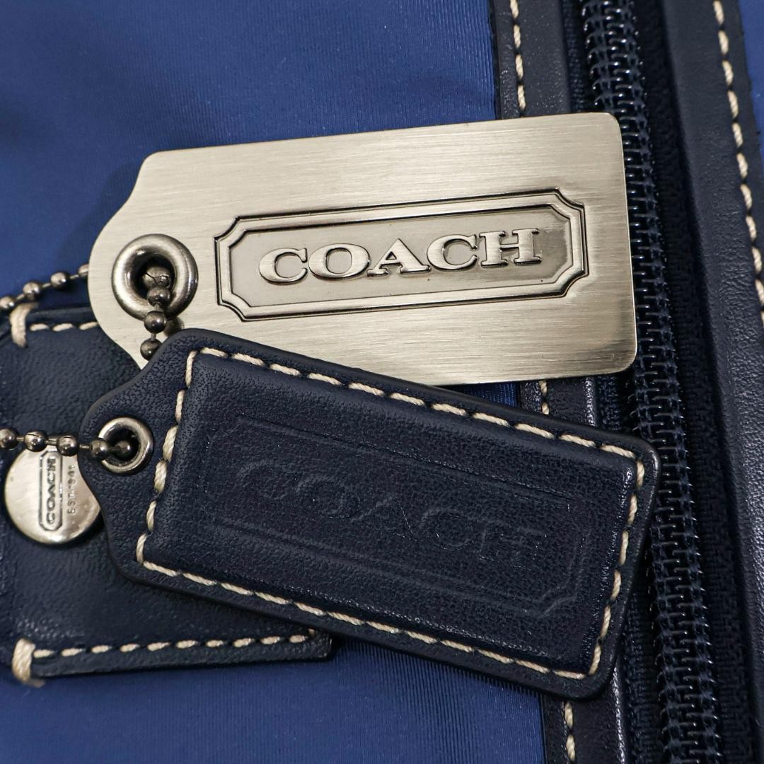 Coach Nylon Leather Business Bag, Blue, 17.3 x 11.8 x 2.4 inches, Used