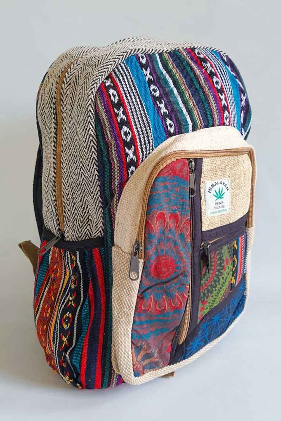 Hemp Backpack Travel Handmade Hippie Hemp School Bag Multicoloured Festival Fun
