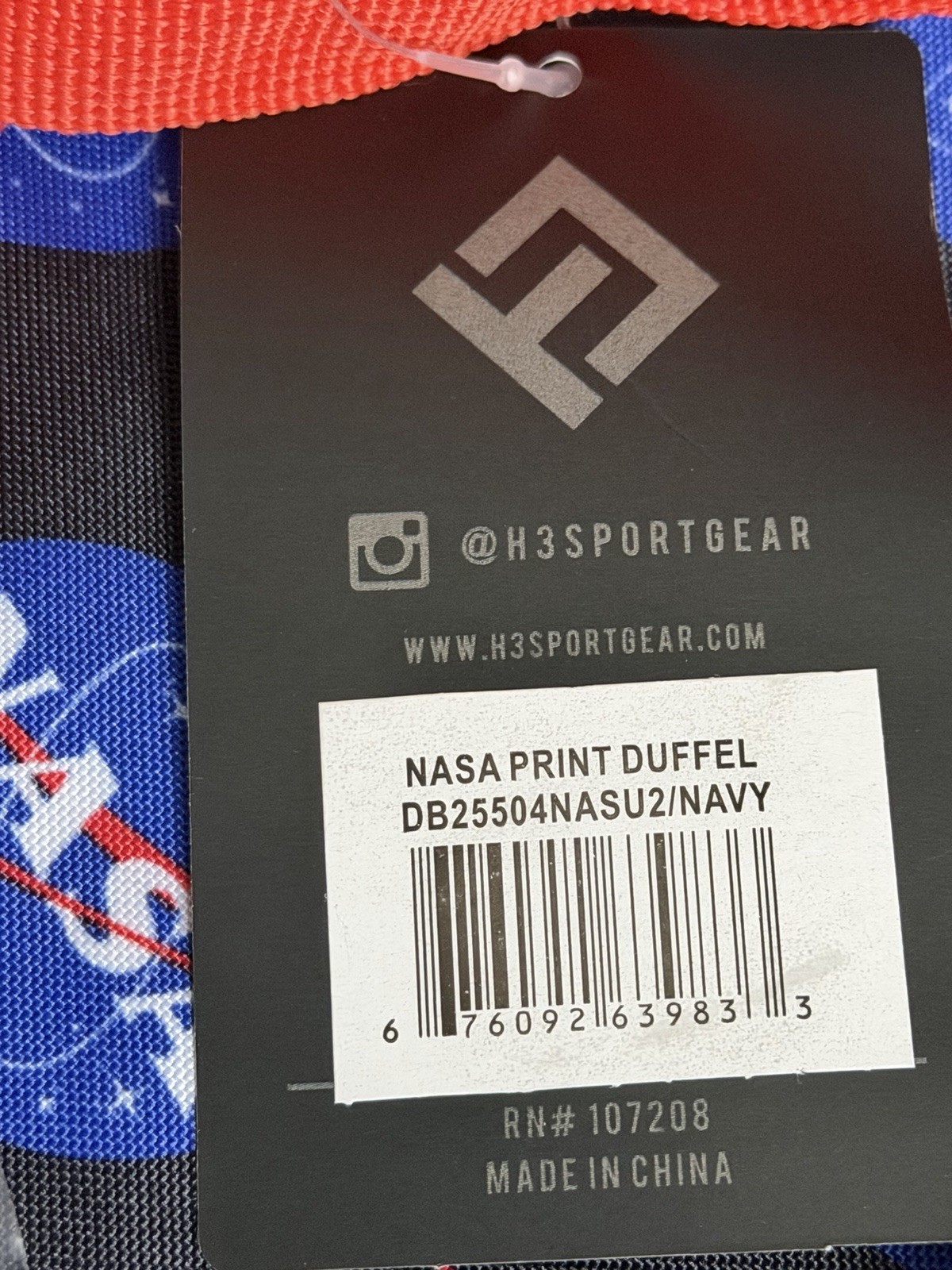 H3 Sportgear Travel Gym Bag All Over NASA Print Duffel Bag Navy Blue /Orange NWT