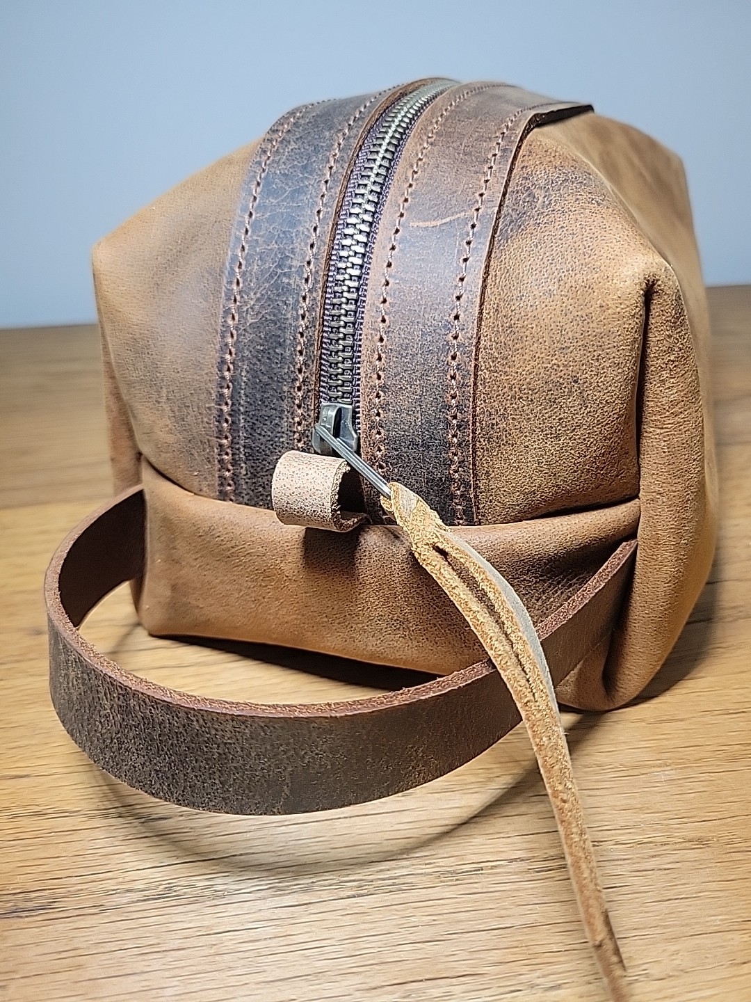 Amish Handcrafted Water Buffalo Leather Toiletry Shaving Bag Made in Ethridge TN
