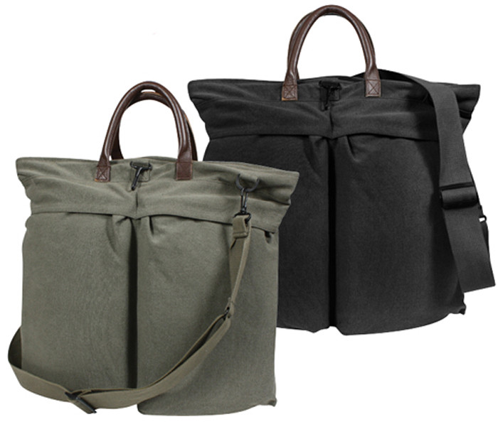 Flyers Helmet Bag Vintage Canvas & Leather Handles Carry Strap Army Military Bag